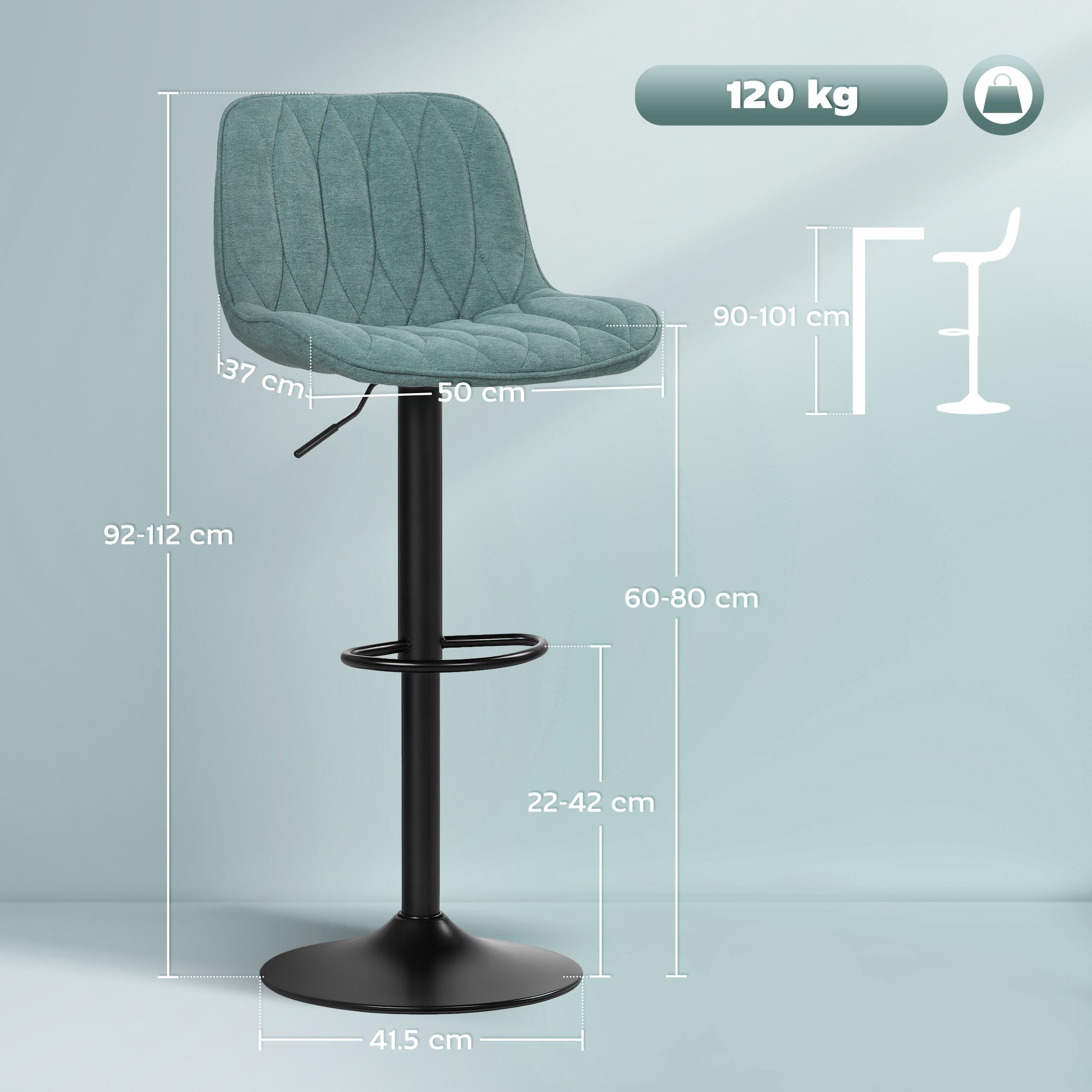 Set of two linen-look bar stools - blue
