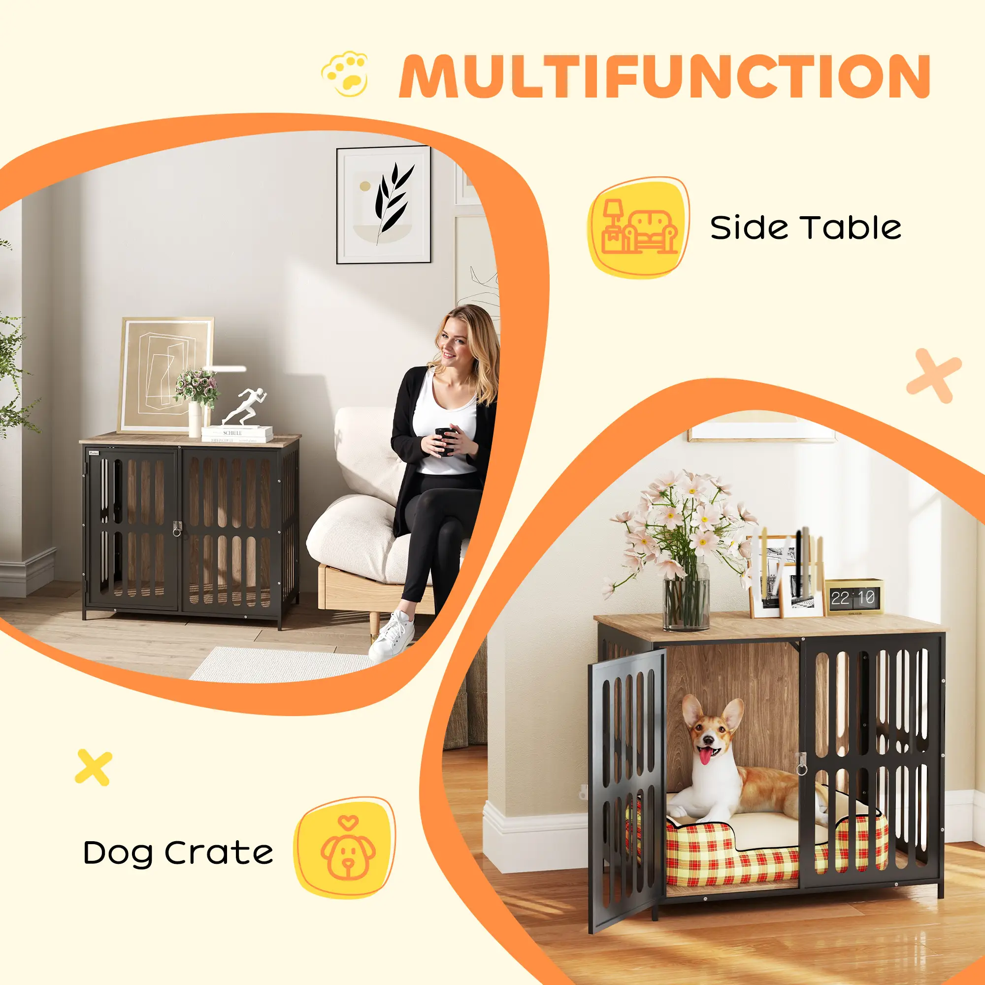 PawHut Dog Crate Furniture With Anti-Chew Resistant Mesh, Anti-Escape Single Door, For Medium Dogs, 80 X 55 X 72 Cm