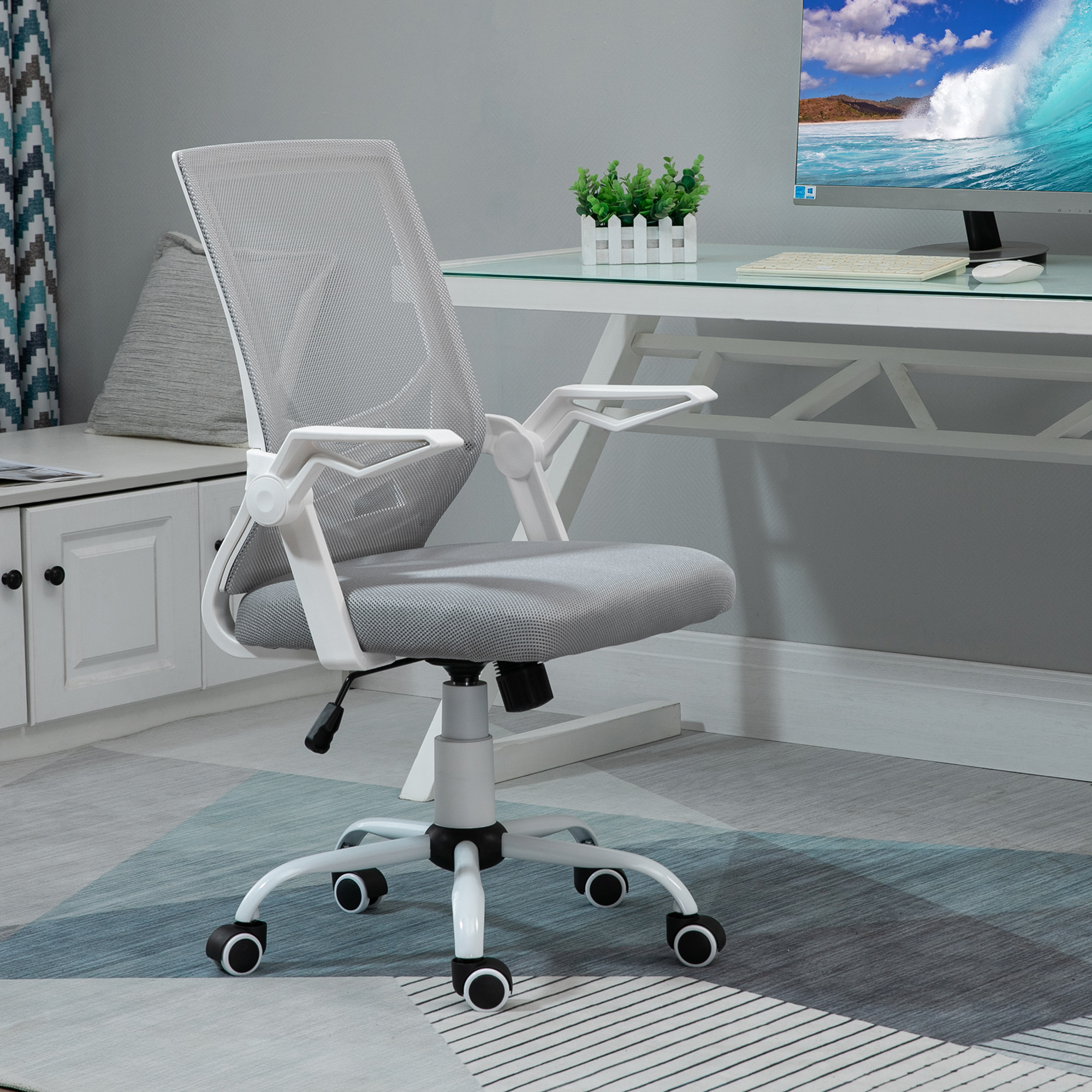 Vinsetto Office Chair With Flip-up Armrest, Mid Back Desk Mesh Lumbar Support