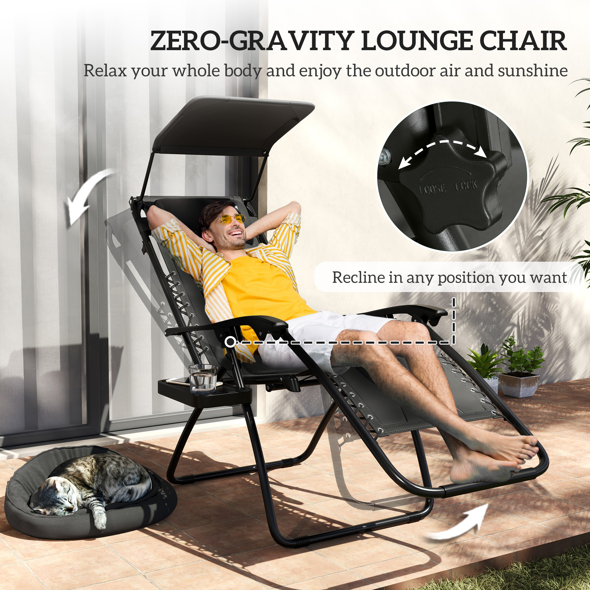 Zero gravity lounger chair set of 2, folding reclining
