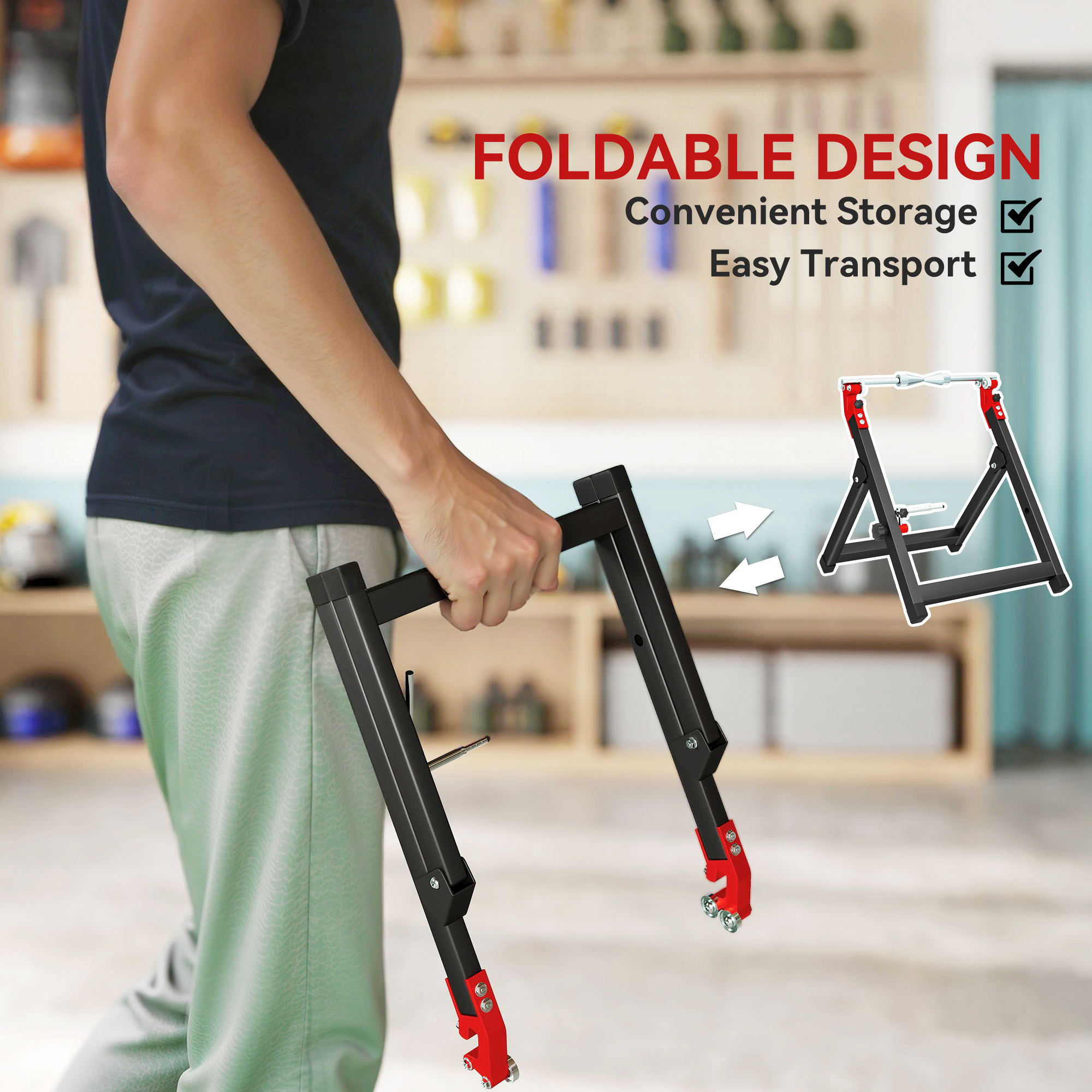 Foldable Motorcycle Wheel Balancer Truing Stand With Spoke Wrench, Steel Bike — image 4