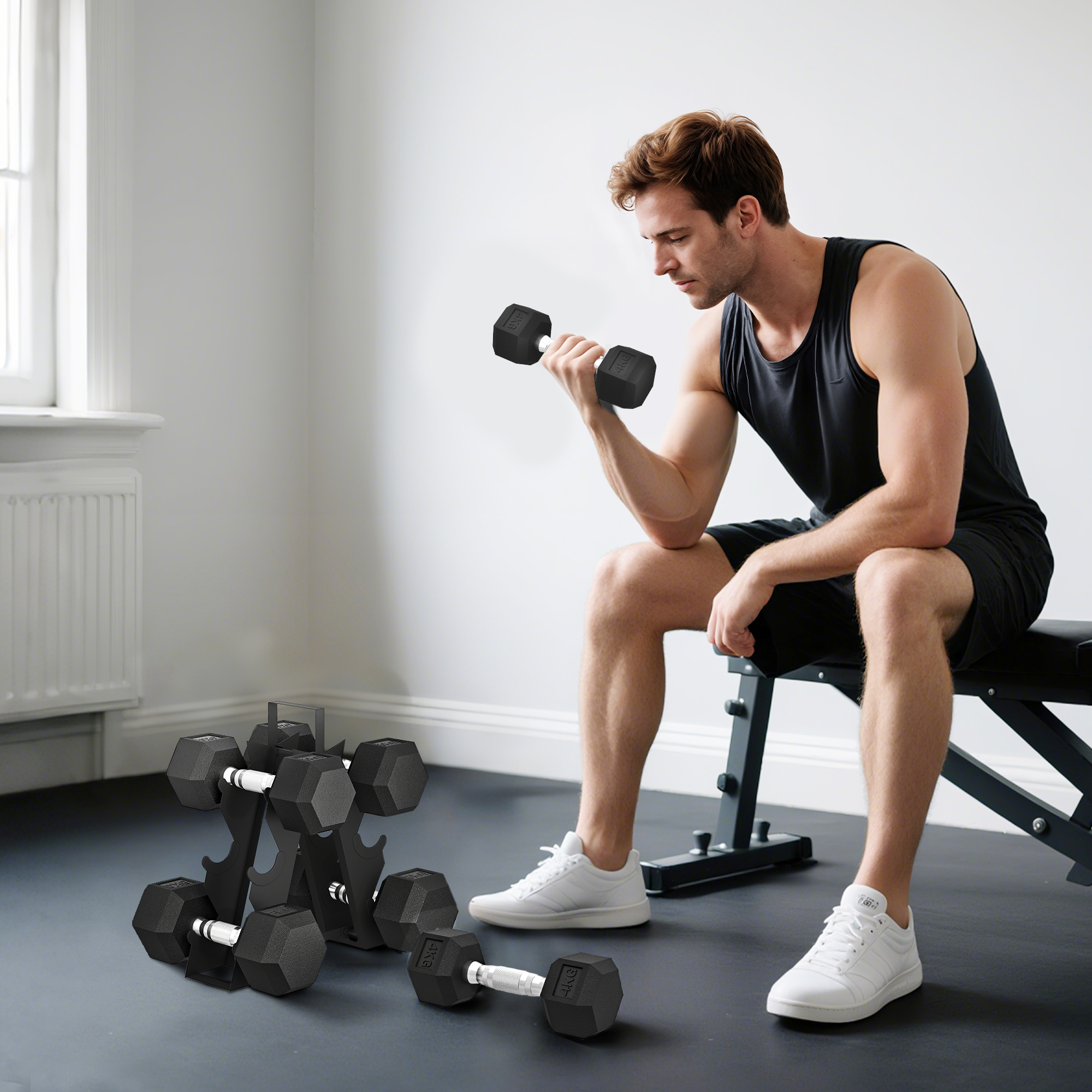SPORTNOW ensemble d'haltères hexagonaux avec support de rangement de poids – Image 4