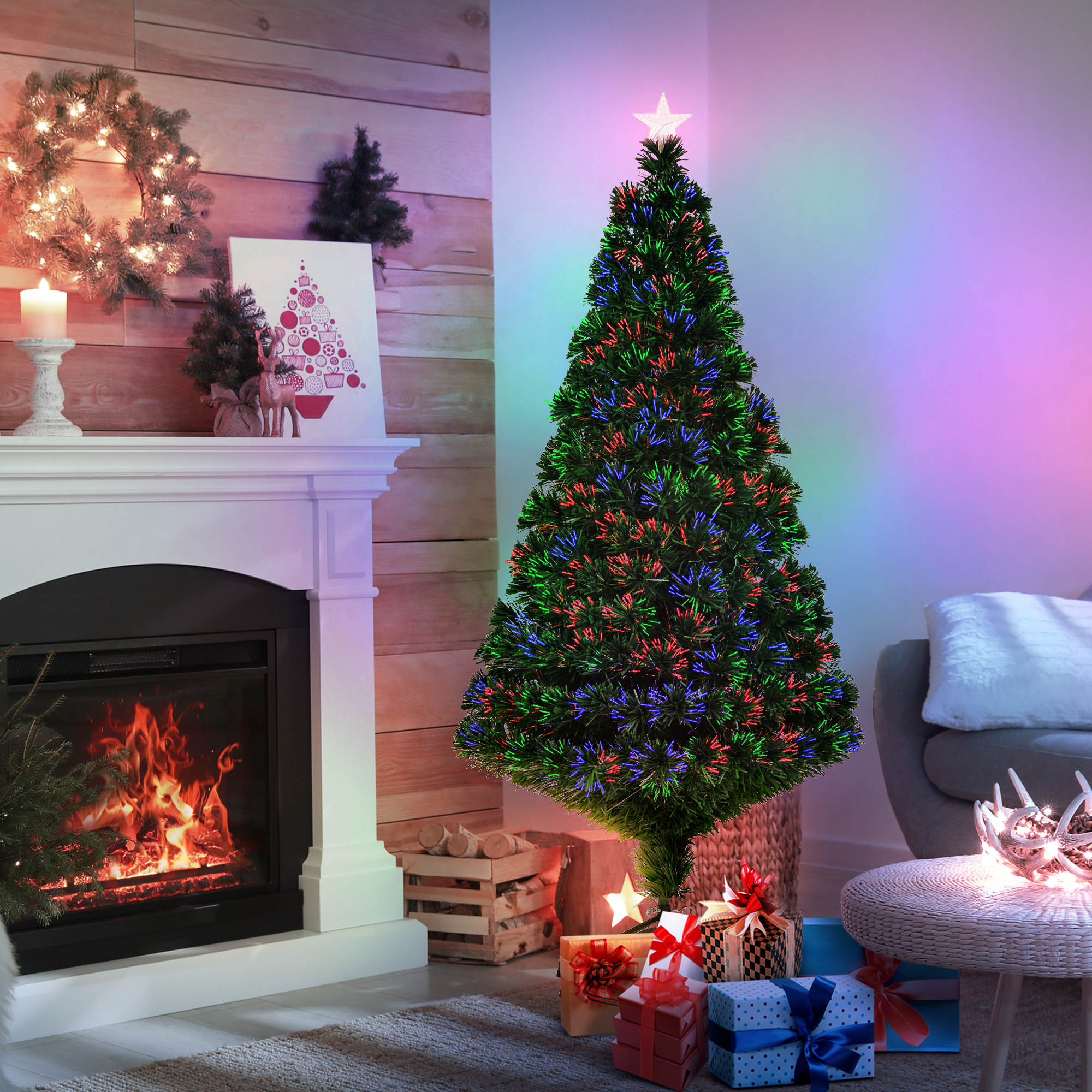 5FT Pre-Lit Fibre Optic Artificial Christmas Tree Holiday