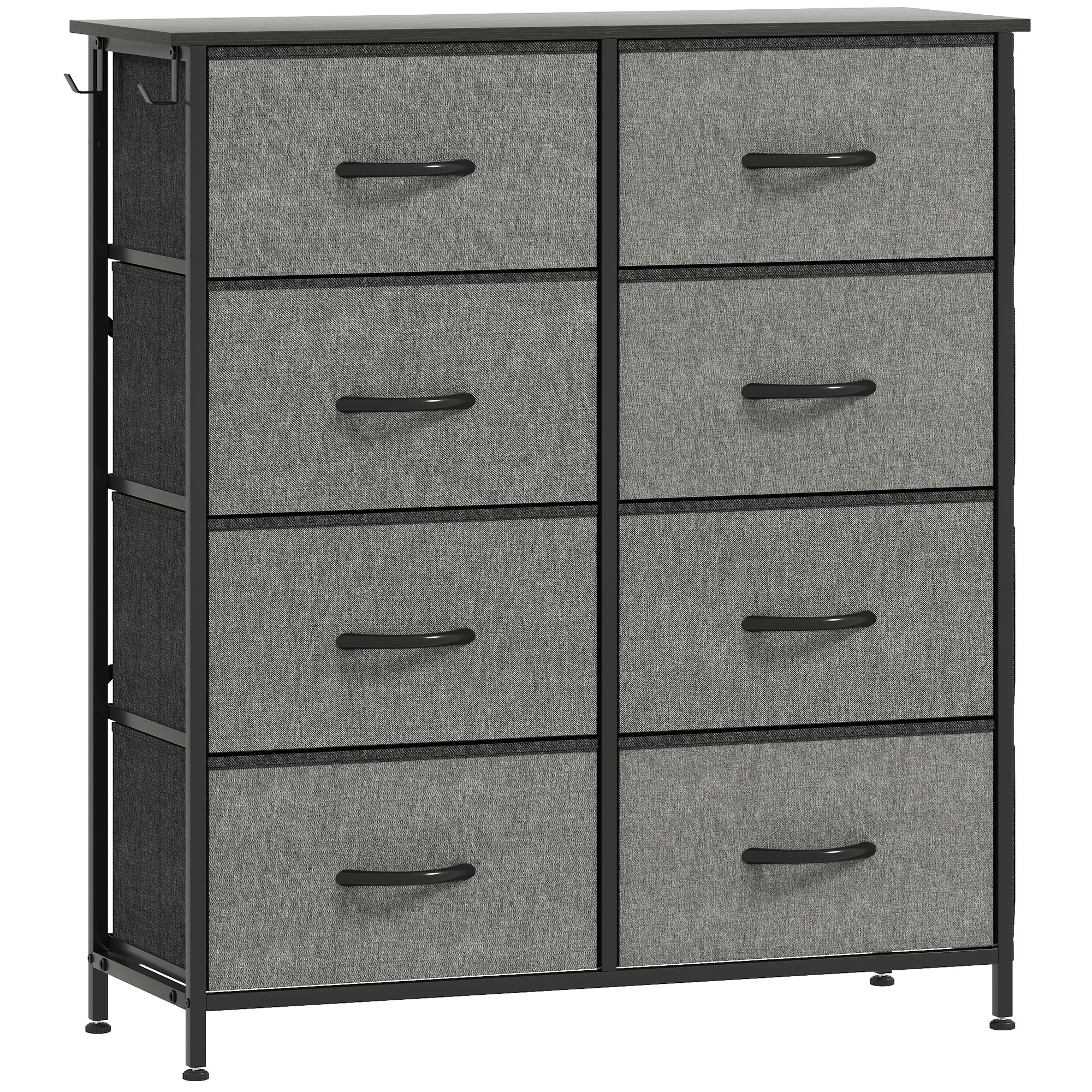Charcoal grey 8-drawer fabric chest with side pockets and hooks