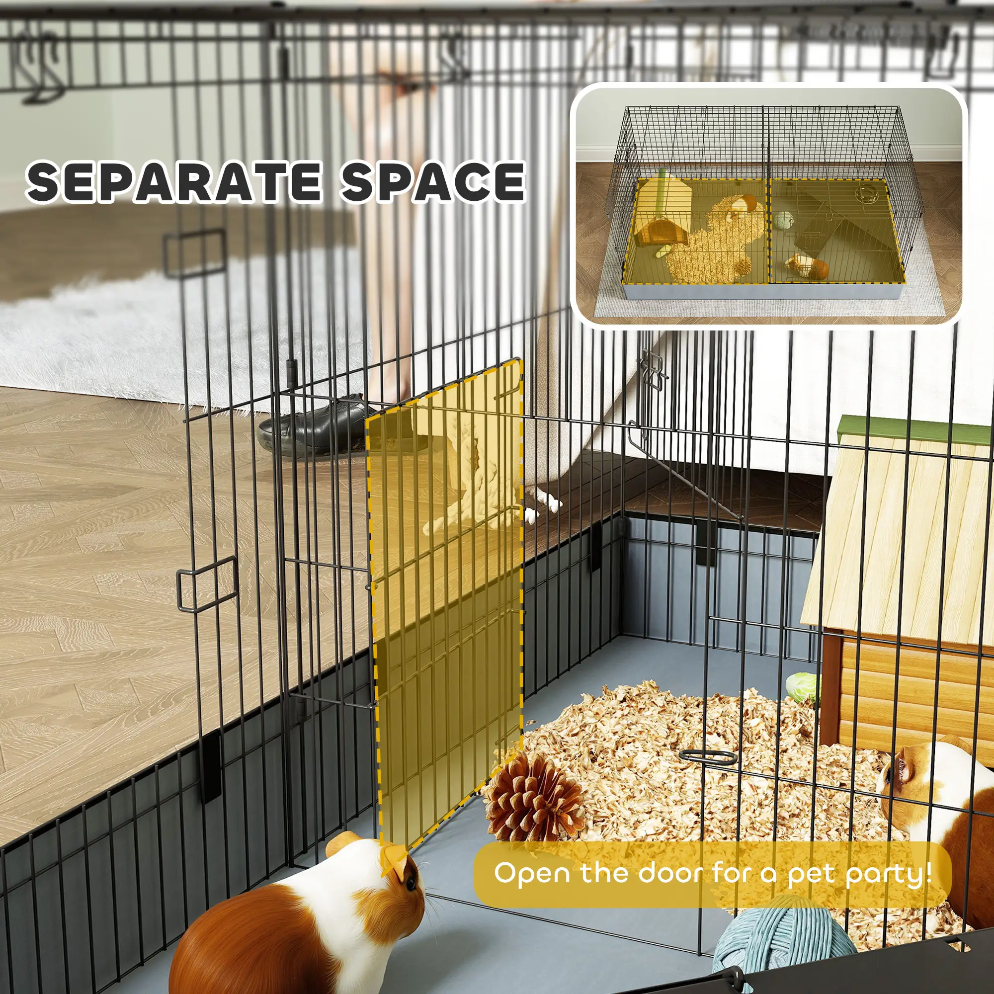 PawHut 2 In 1 Guinea Pig Cage, Rabbit Cage Pet Playpen With 2 Separate Area, Waterproof Oxford Fabric Floor For Hedgehogs