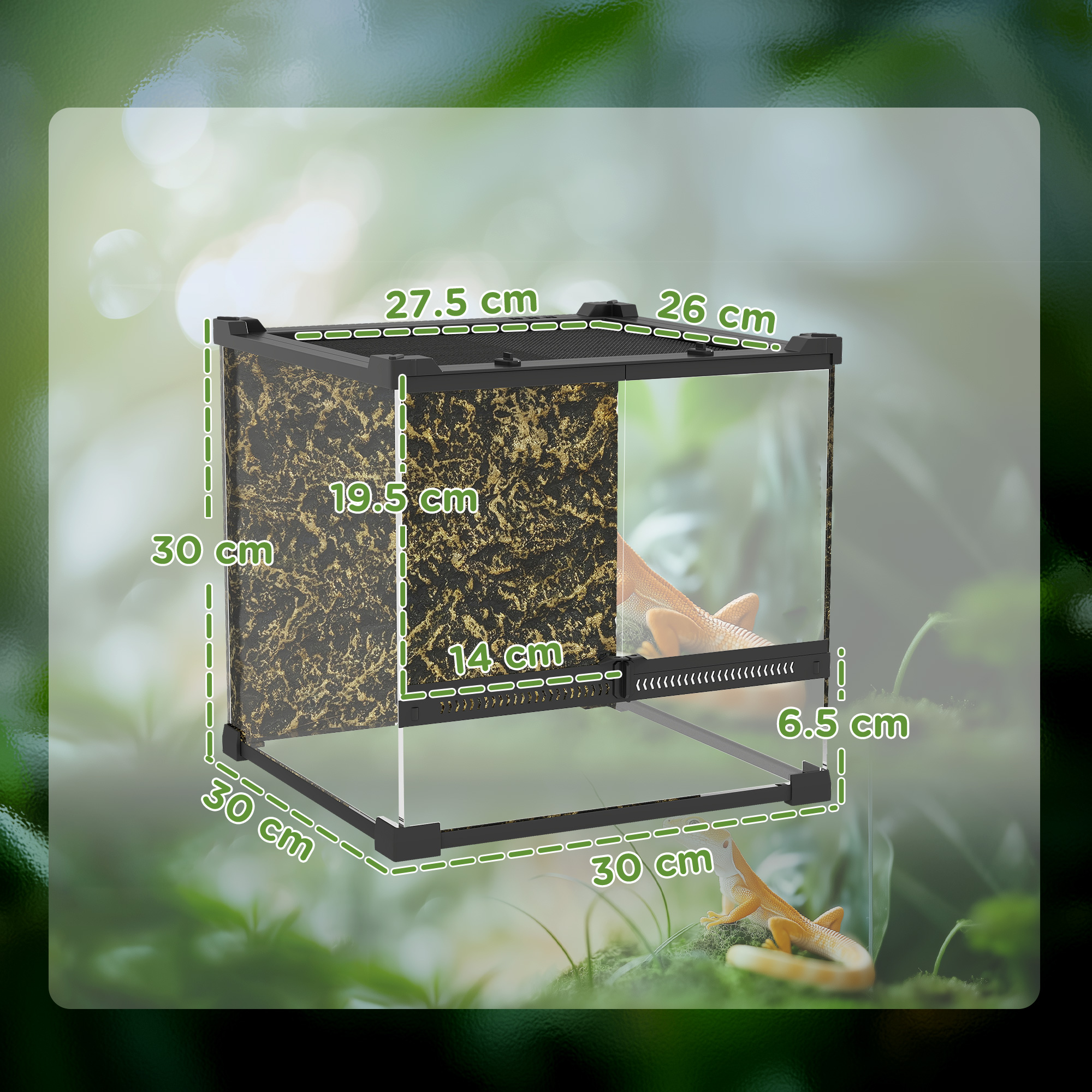 PawHut Reptile Glass Terrarium With Stone Background, Front
