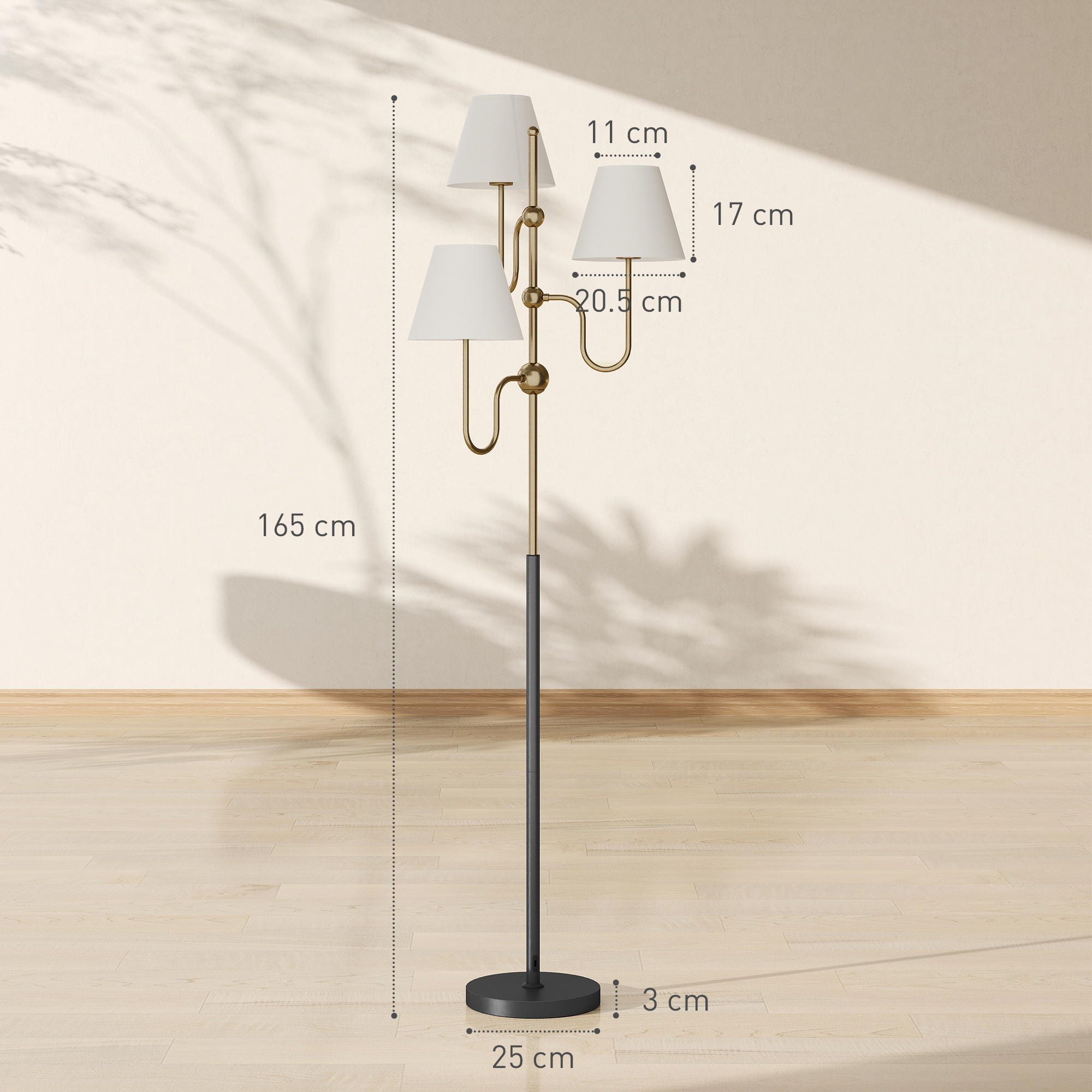 Floor Lamp, 165 Cm Tall Standing Lamp With 3 Light And Foot Switch For Living Room, Bedroom, Bedside, Office, E27 Base Without Bulb 40W Max — foto 4
