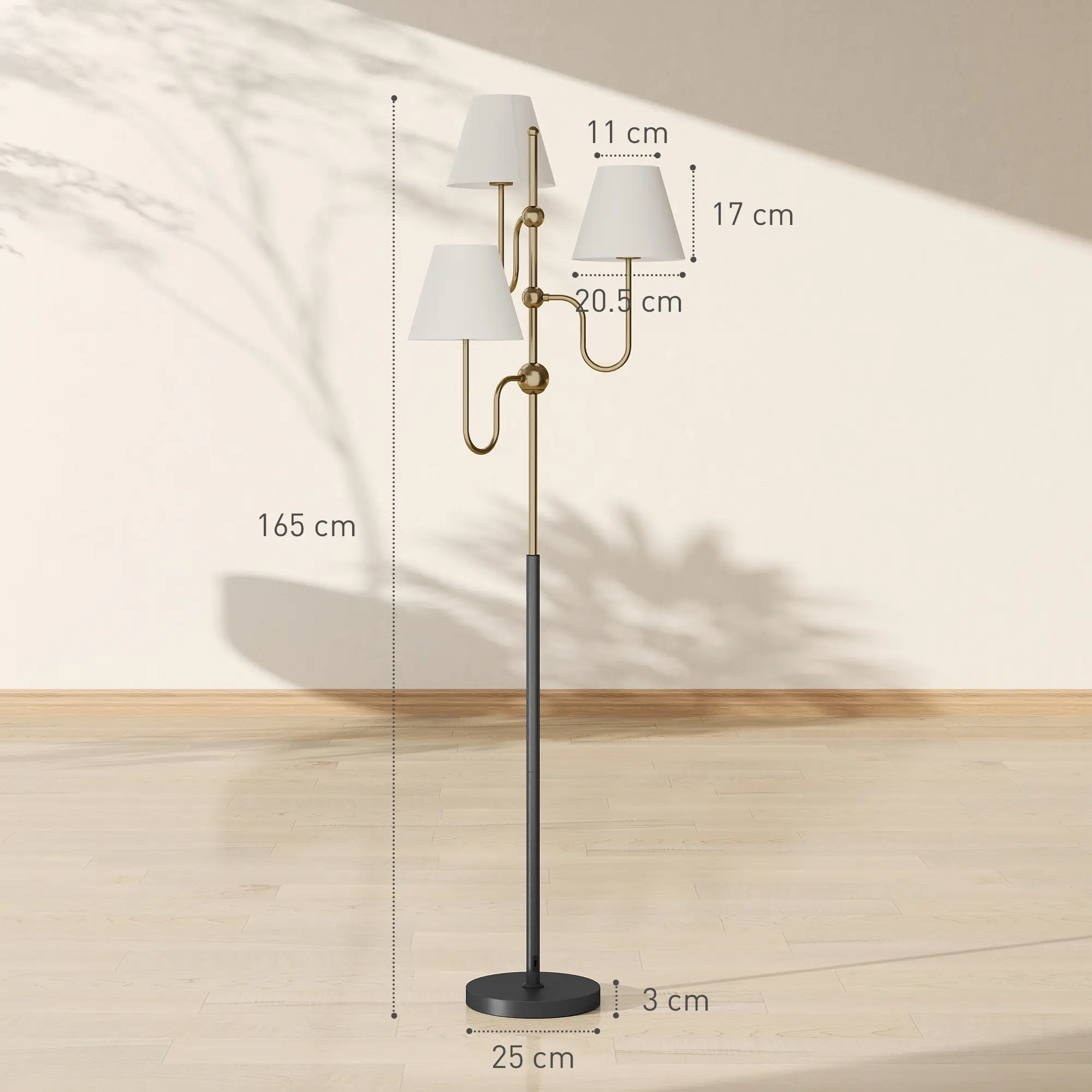 Floor Lamp, 165 Cm Tall Standing Lamp With 3 Light And Foot Switch For Living Room, Bedroom, Bedside, Office, E27 Base Without Bulb 40W Max