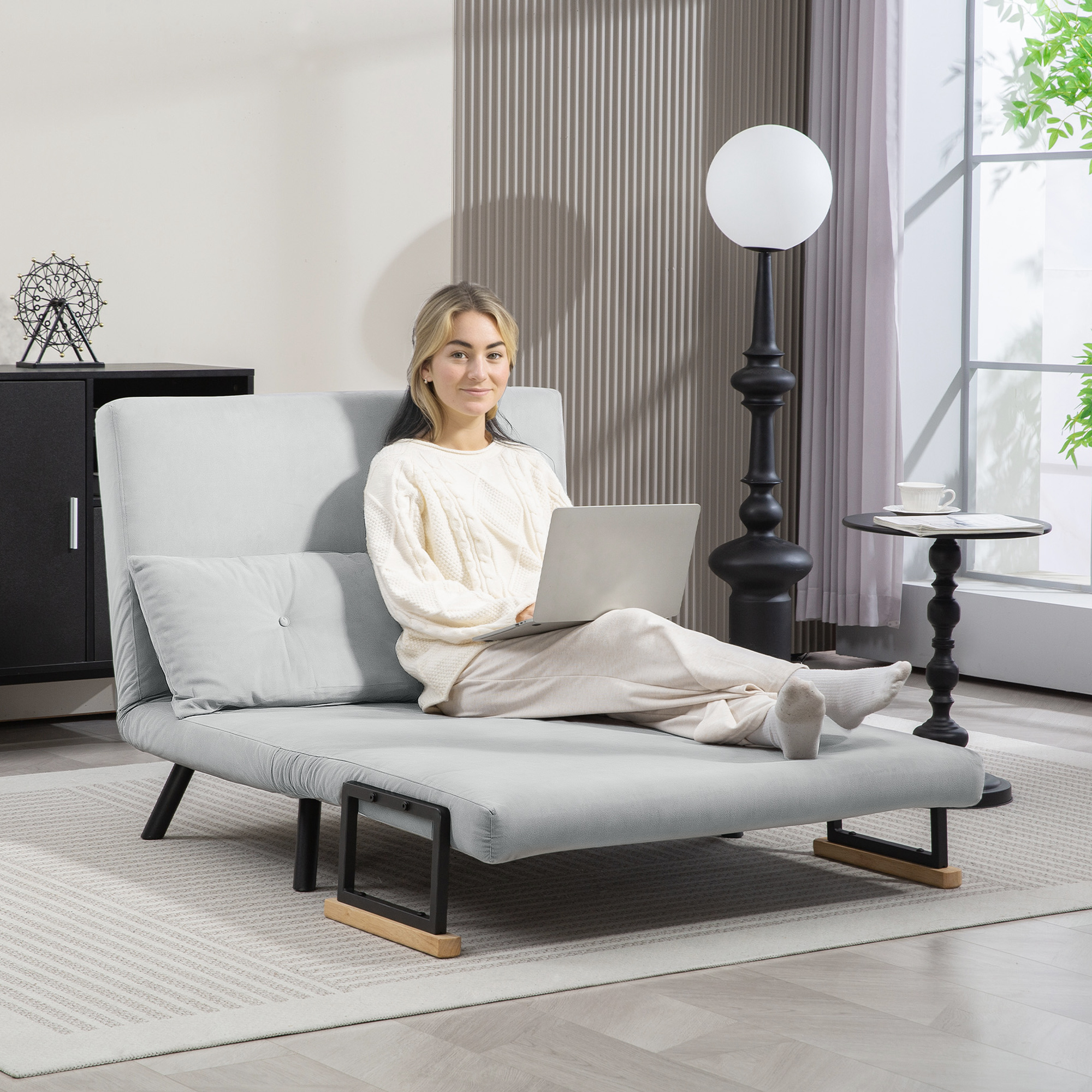 4-in-1 Velvet-Feel Double Sofa Bed, With Pillows - Light Grey 35060929 Eb7c 4ae1 A15b D3cc1d78feab