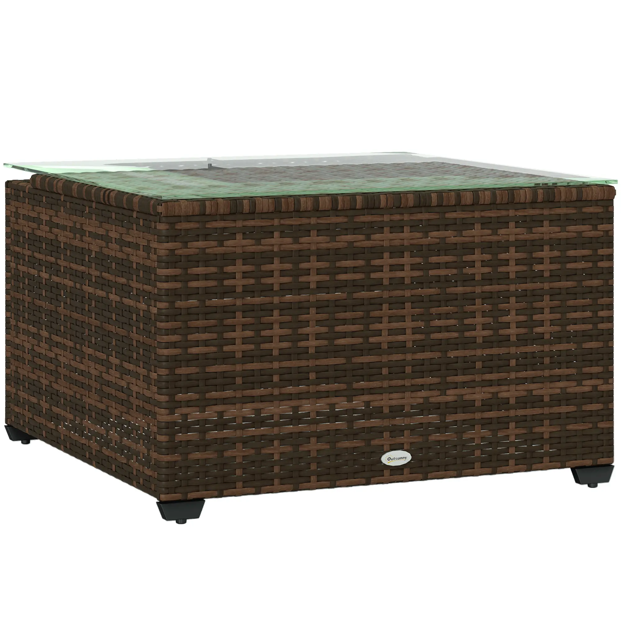 62 X 62cm Glass-Top Rattan Side Table - Brown