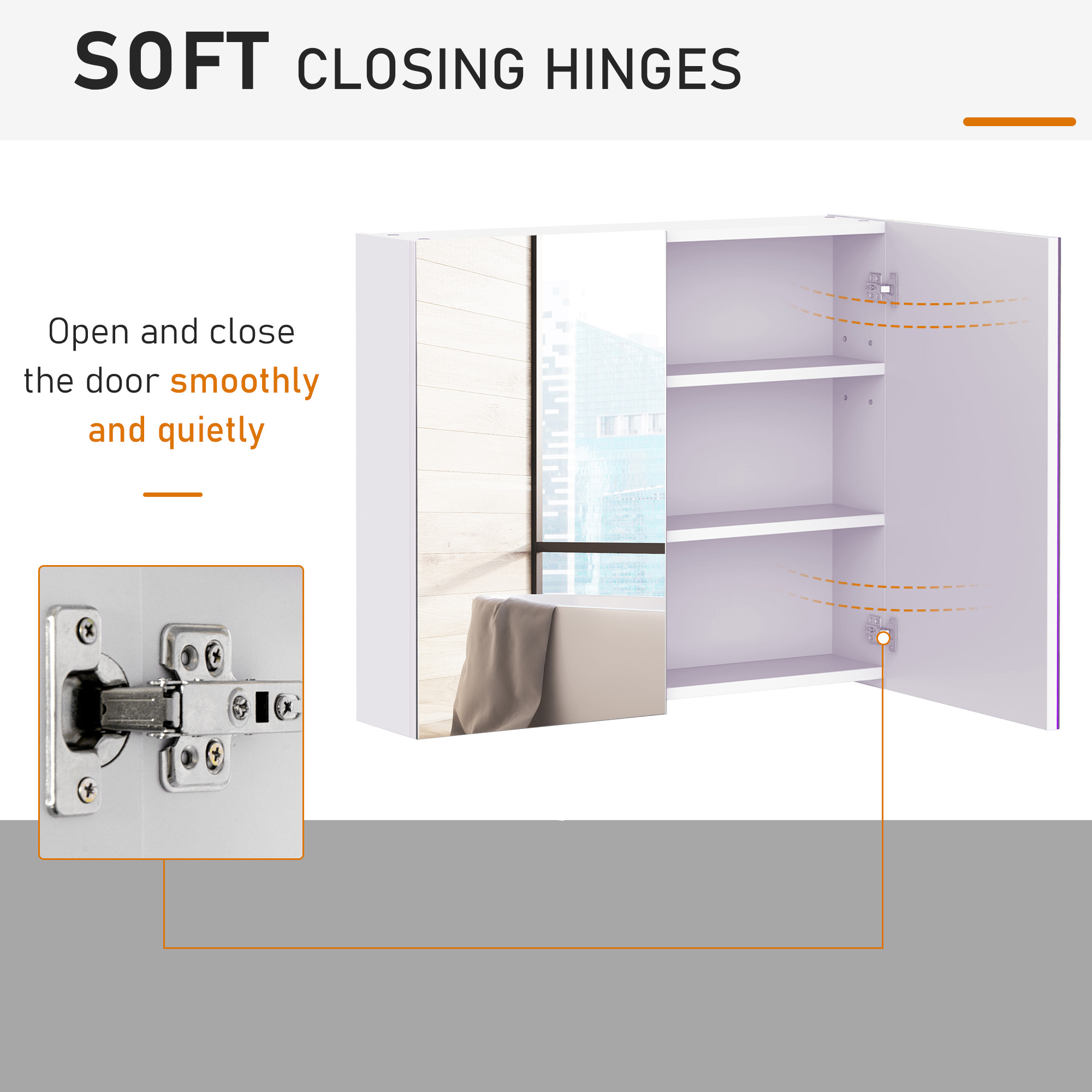 Mirror Cabinet, Wall Mount Bathroom Storage Cabinet With Adjustable Shelf, Double Door Cupboard, 70 X 15 X 60 Cm, White — foto 3
