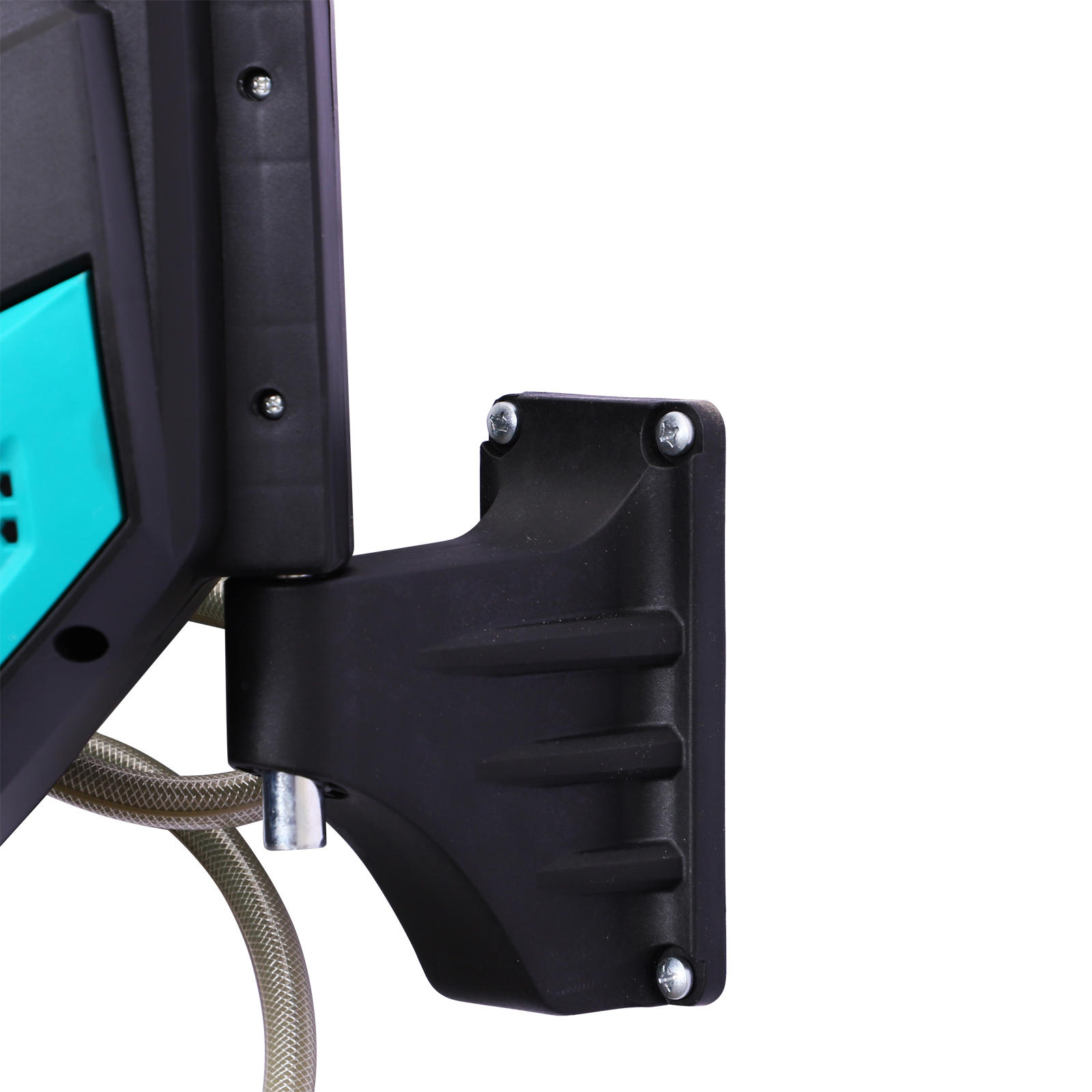 DURHAND hose reel mounted on garden wall showing full swivel range