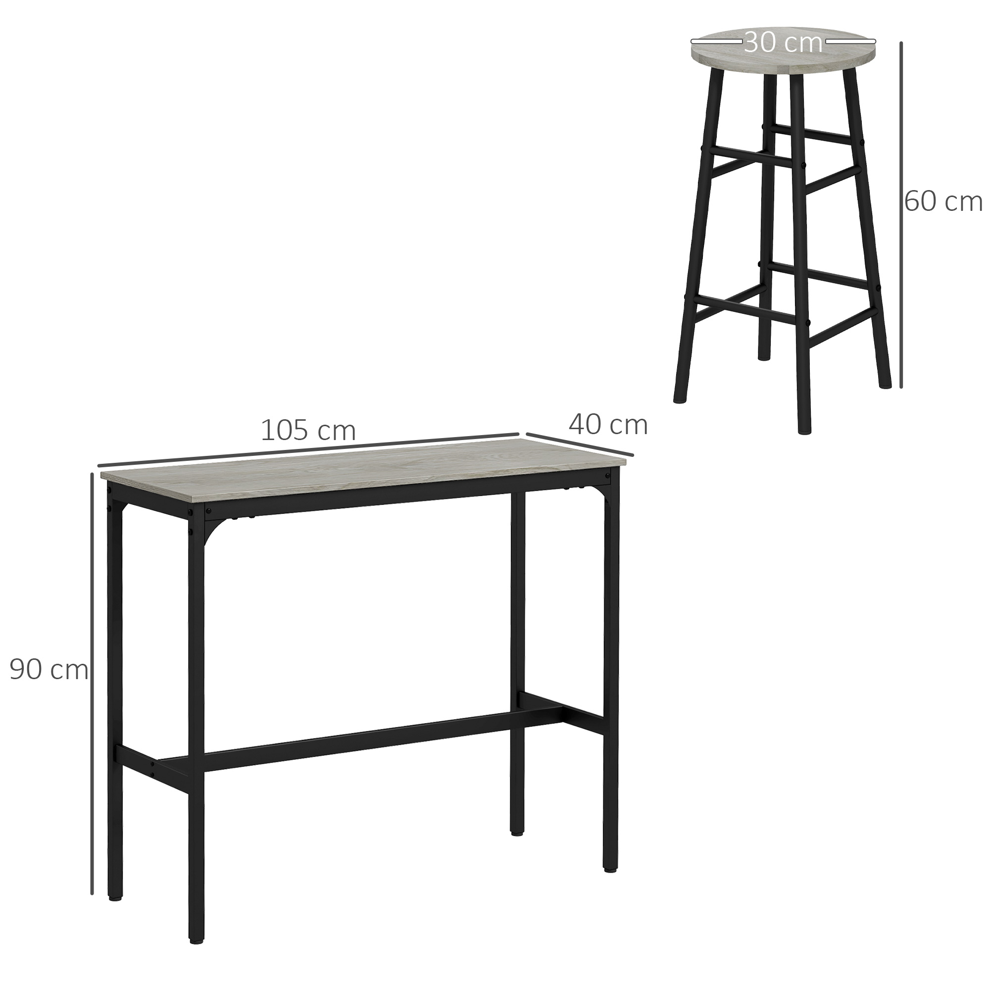 3 Piece Bar Table Set With 2 Stools, Industrial And Stool Dining Chair Grey — image 3