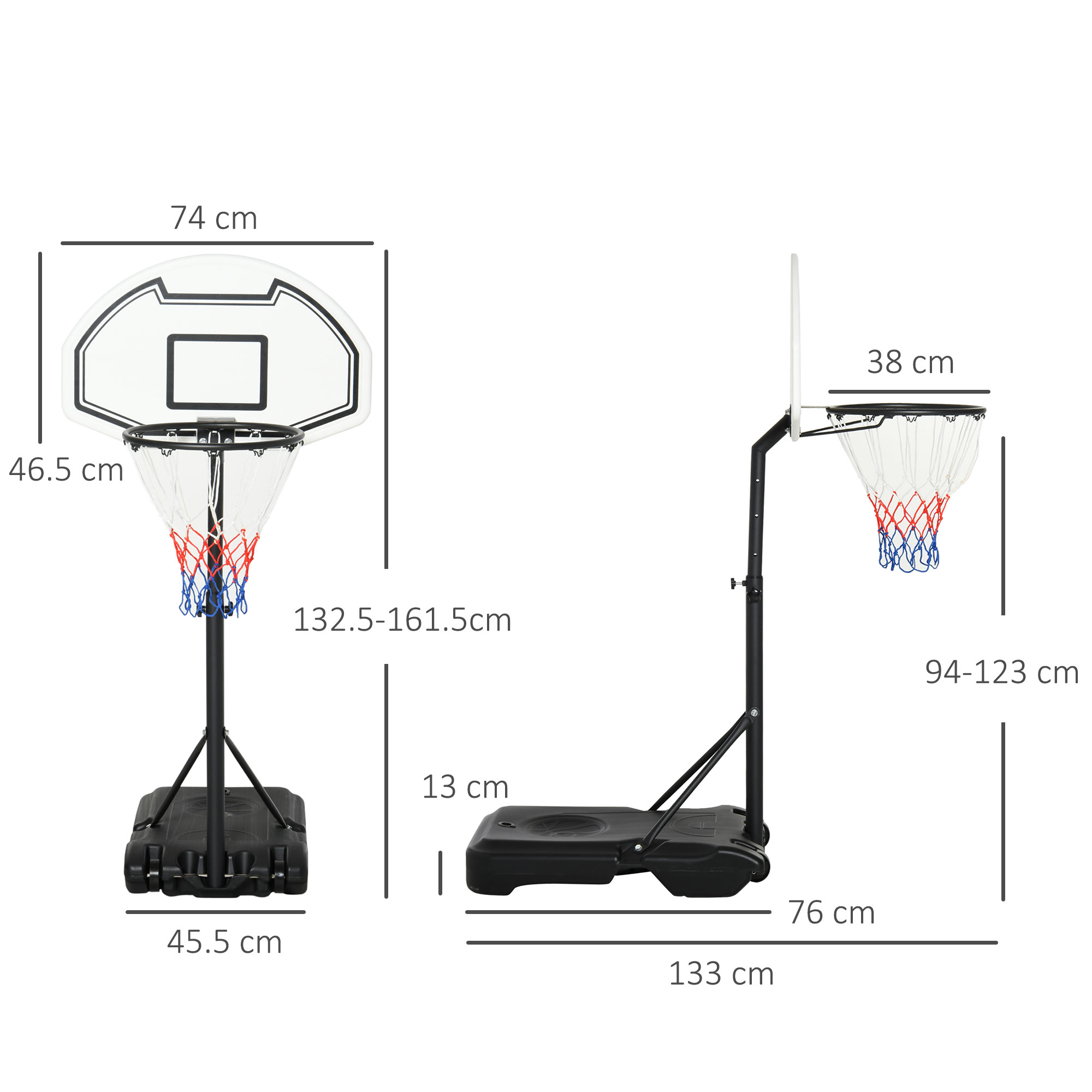 94-123cm Adjustable Height Basketball Hoop And Stand — image 5