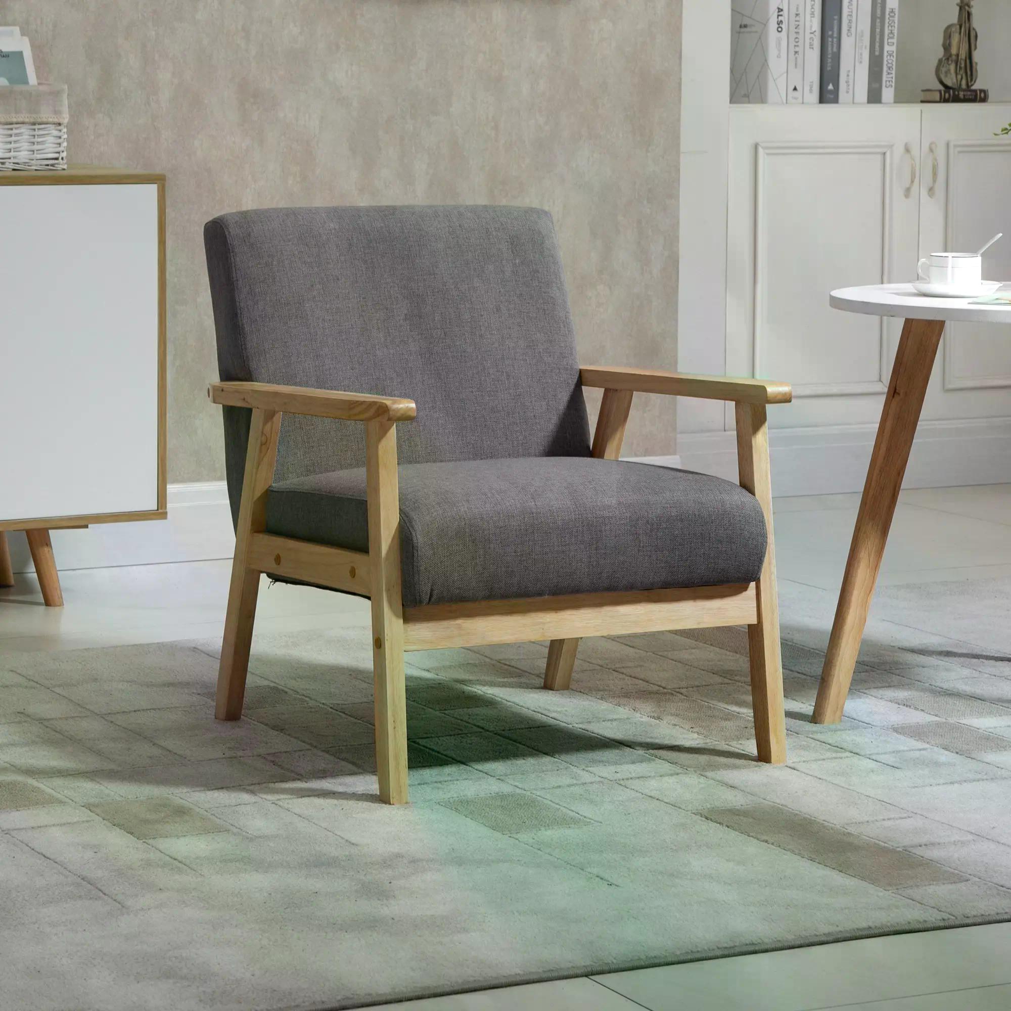 Minimalistic Wooden Frame Accent Chair, With Padded Seat — image 2