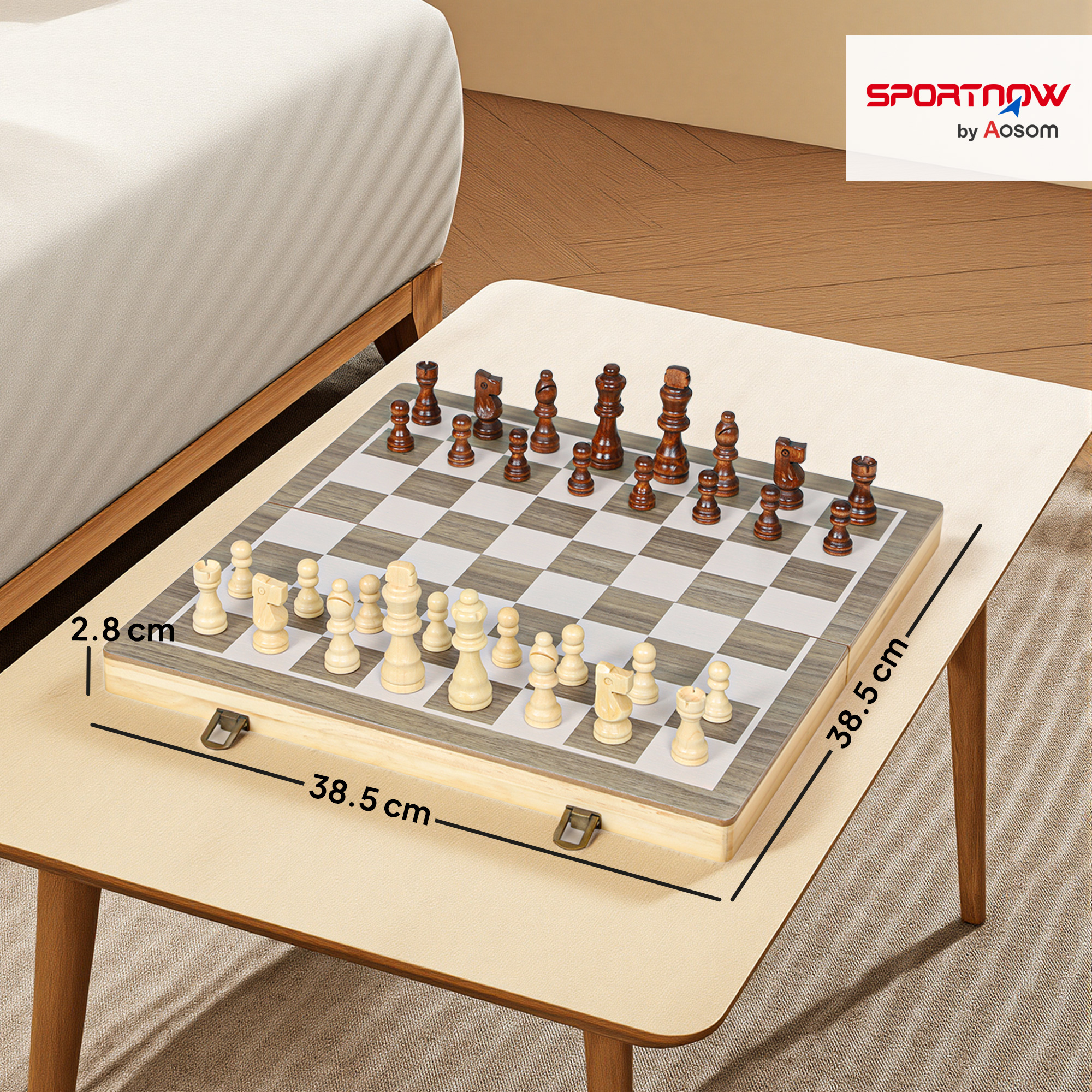 SPORTNOW 15 Inch Chess Set, Foldable Chess And Draughts