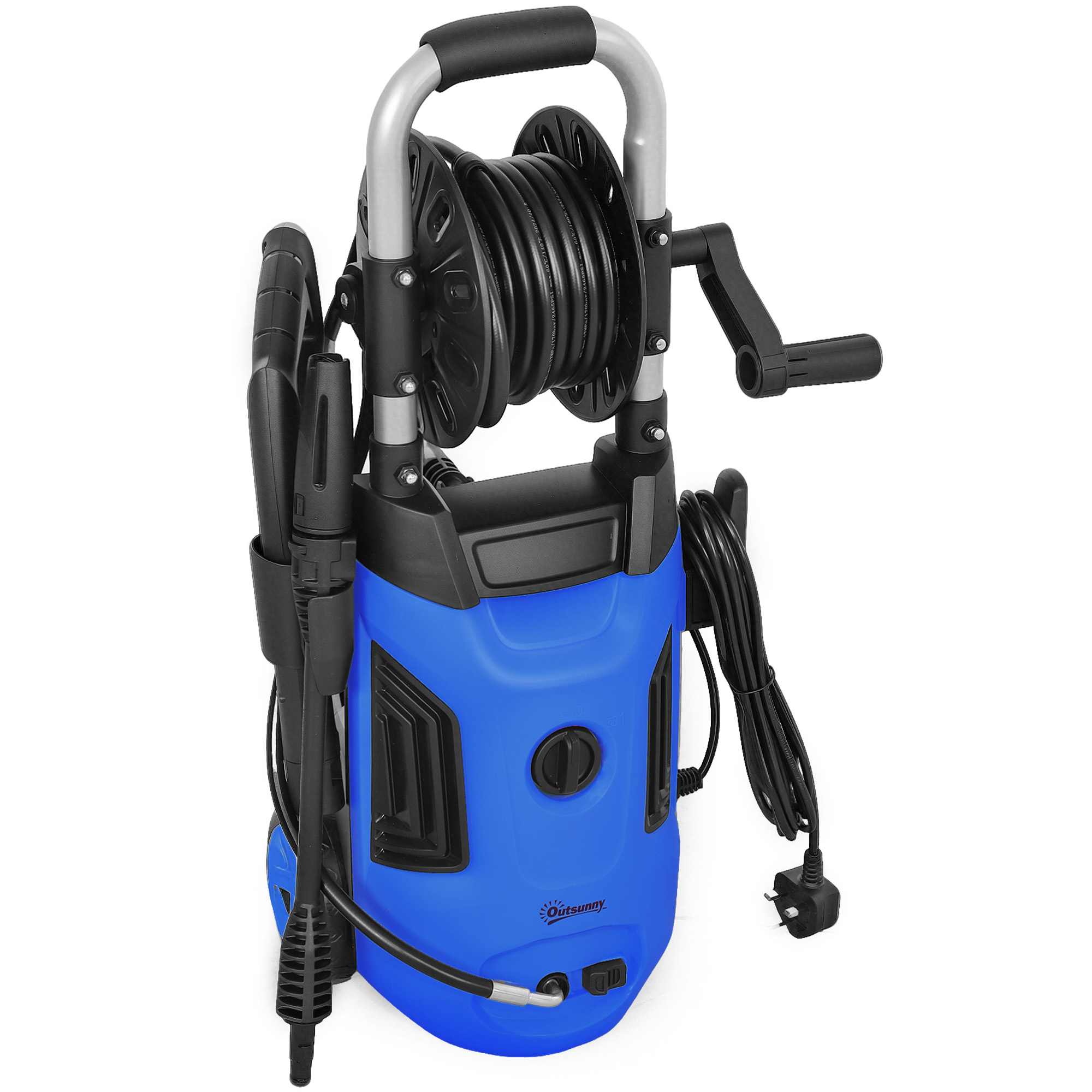 1800W High Pressure Washer, 150 Bar Pressure, 420 L/h Flow, Portable Power Washer Jet Wash Cleaner With Adjustable Nozzle, 6M Hose, Hose Reel, Steel Handle For Home Patio Car Driveway, Blue - Image 1