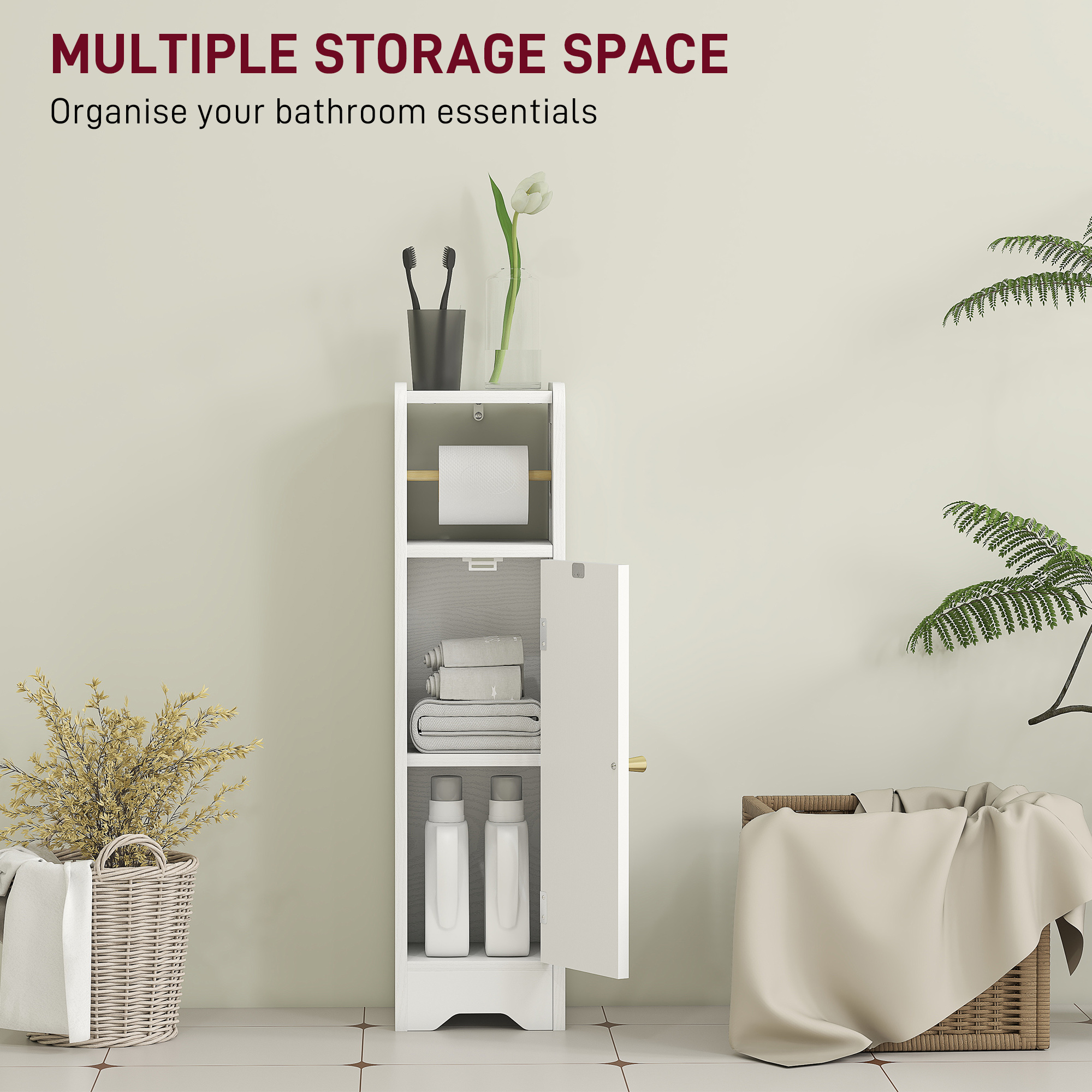 Small Bathroom Storage Cabinet With Toilet Roll Holder - White — image 4
