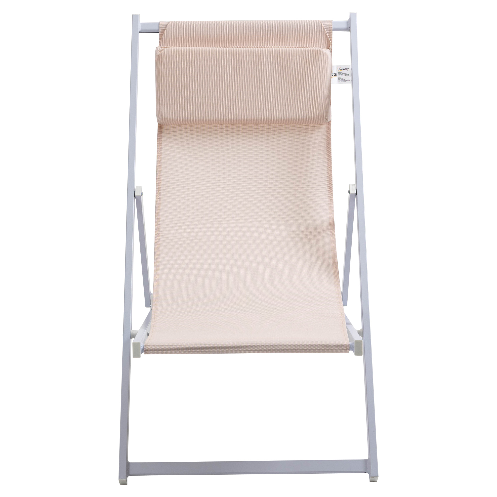 Beige folding lounger folded flat for storage and transport