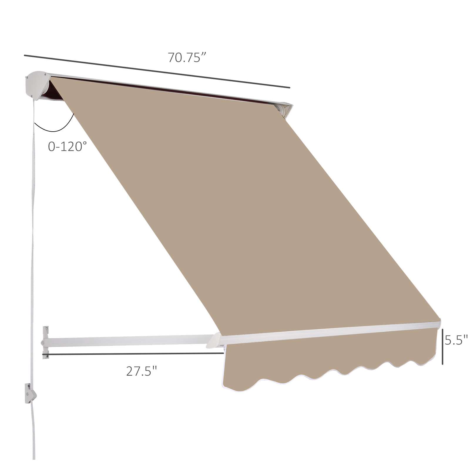 6′ Drop Arm Manual Retractable Window Awning Sun Shade Shelter for Patio Balcony Outdoor, Aluminum, Can Cover 2 Windows, Cream White