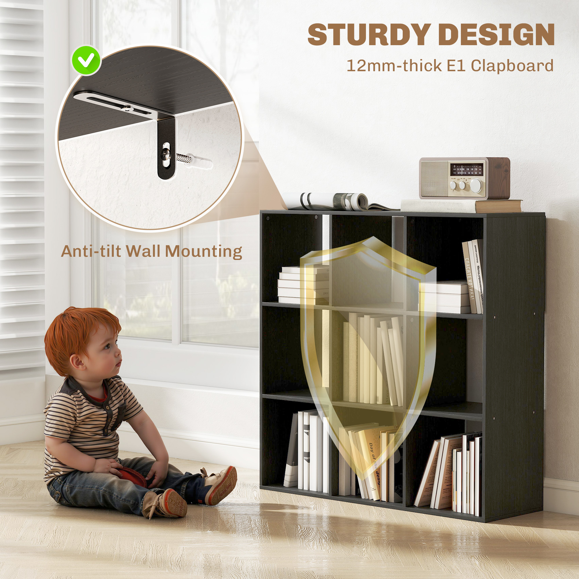 Nine-cube storage shelf - black