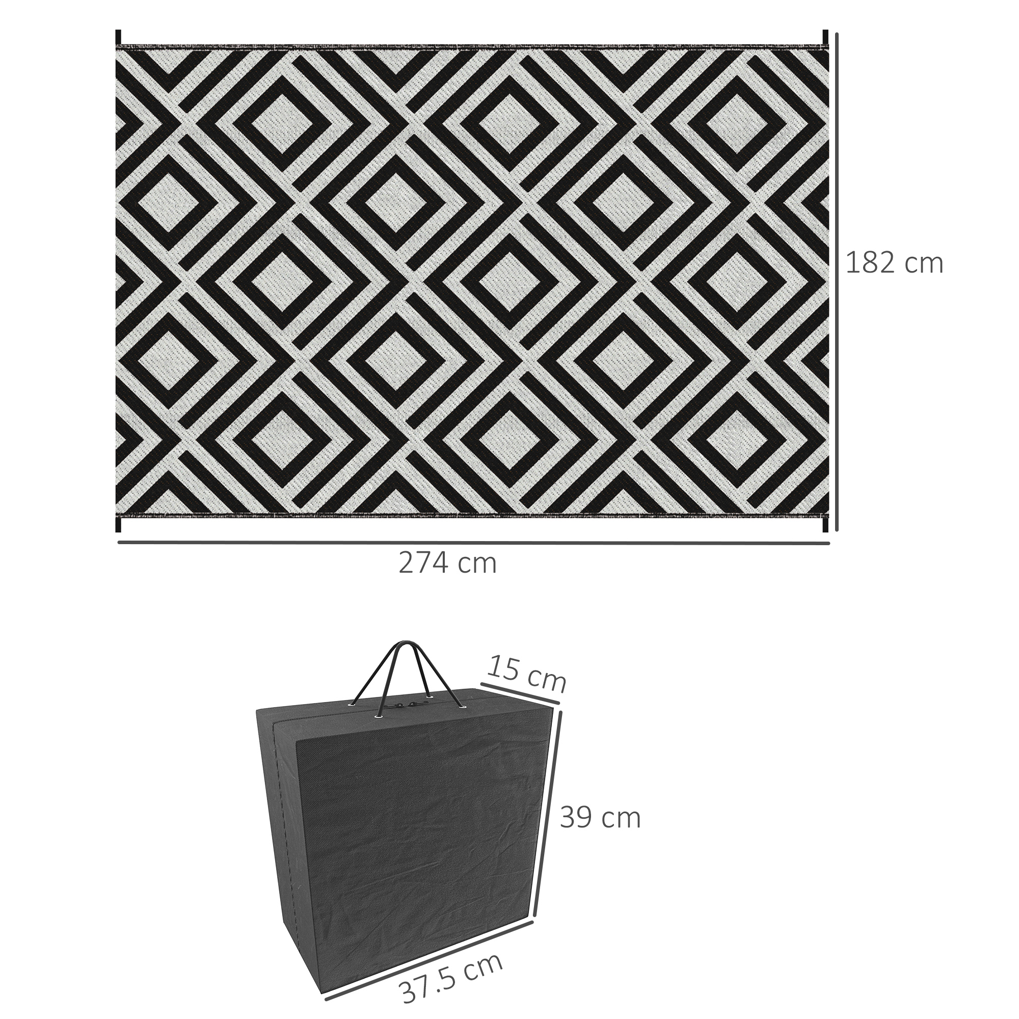 Reversible Outdoor Rug, Plastic Straw Mat W/ Carry Bag