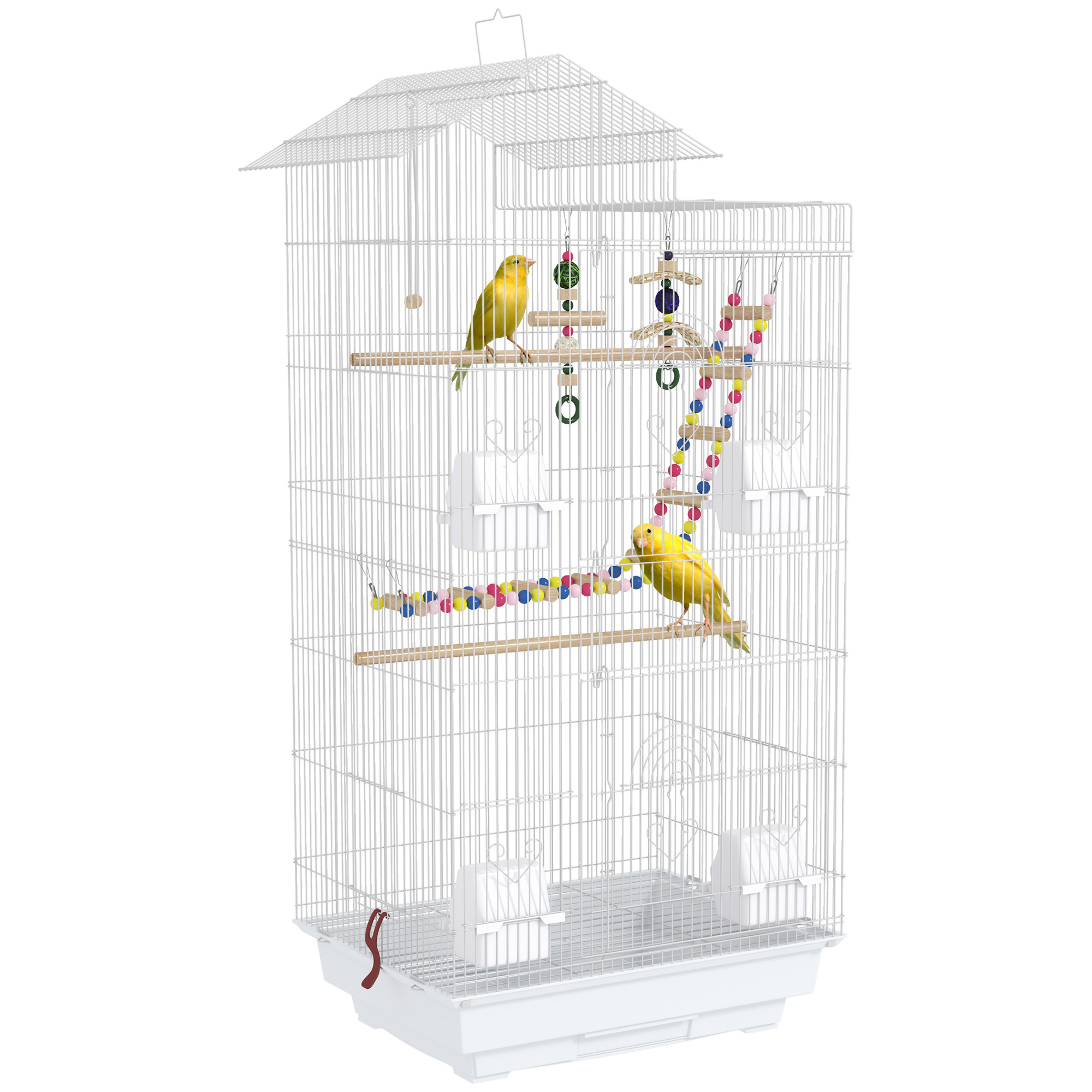 PawHut Bird Cage For Budgies, Finches, Canaries W/ Accessories, Toys, Tray, White - Image 1