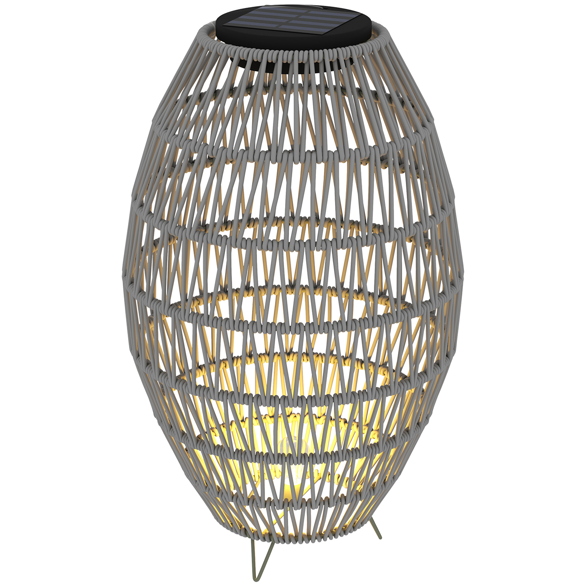 Rattan Solar Lamp, Garden Solar Lantern With Auto On/Off Light, IP44 Waterproof, Decorative Outdoor Rattan Lamp For Porch, Pathway, Grey - Image 1