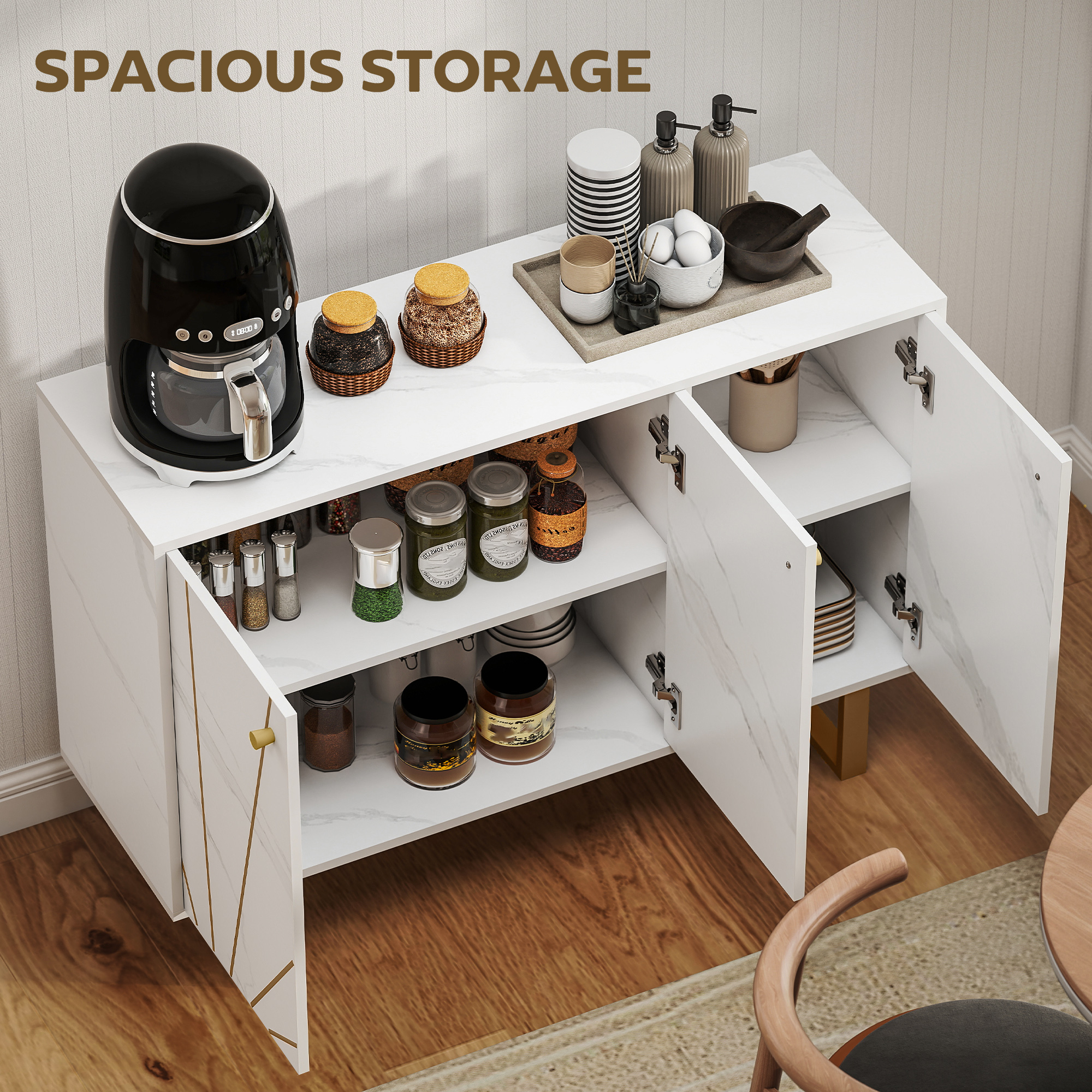 Sideboard Storage Cabinet, Modern Cupboard With Adjustable Shelves And Metal — image 5