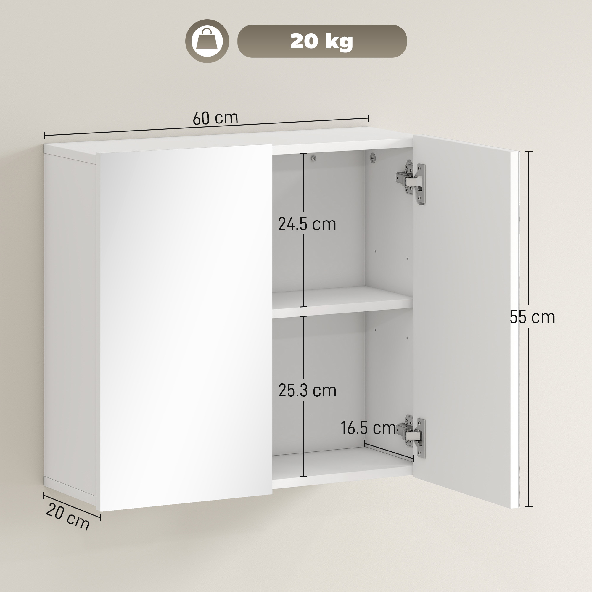 Double-door bathroom mirror cabinet - white