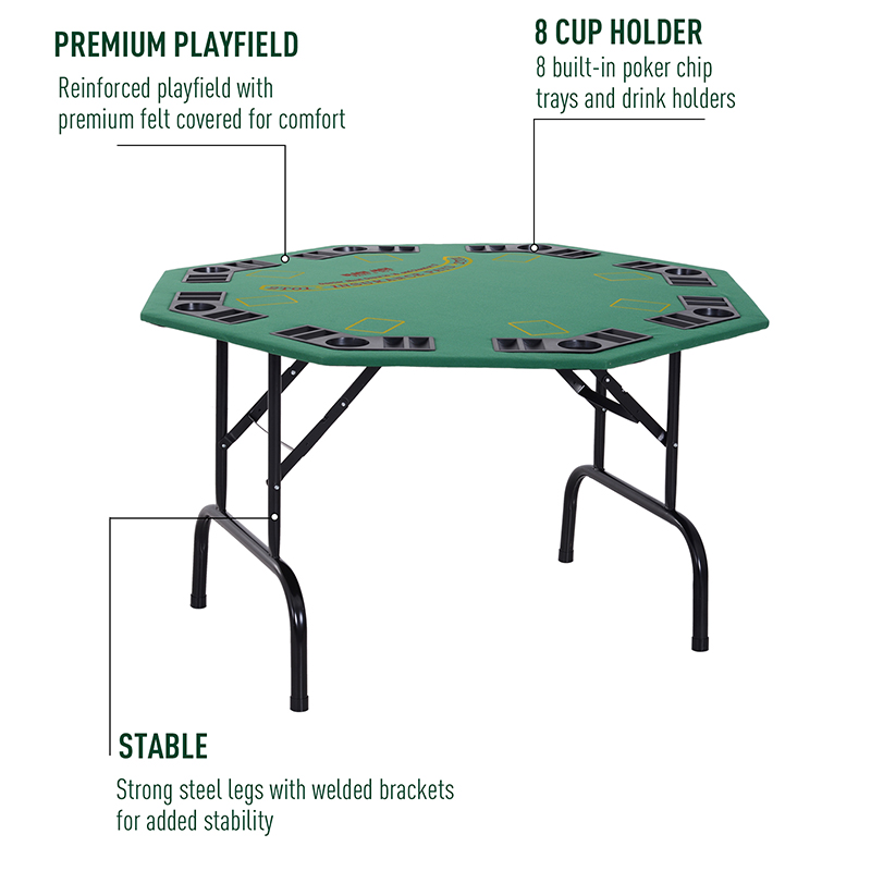8 player folding games poker table with chip cup holder