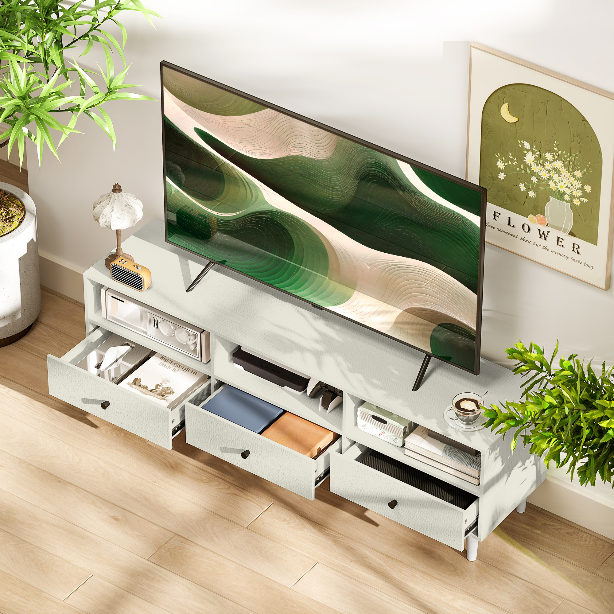 Multi-Storage Minimal White TV Stand