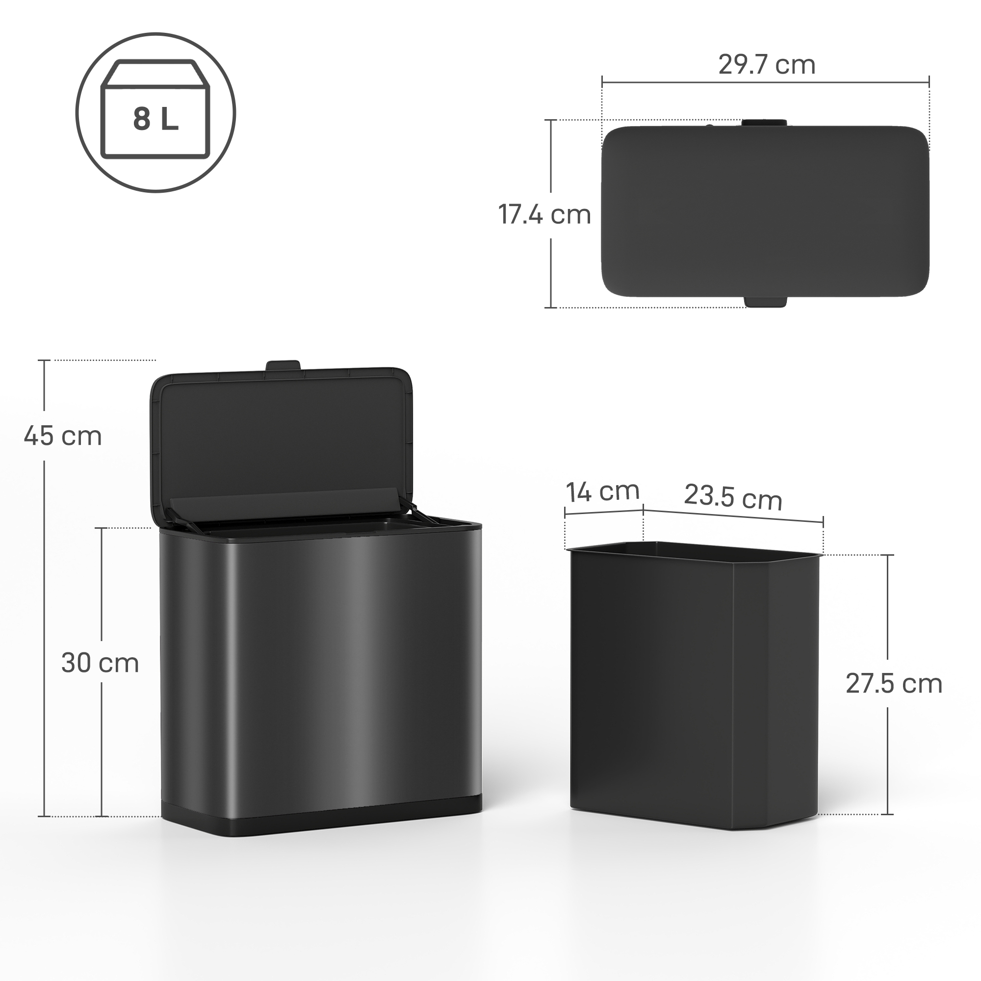 8l hanging kitchen bin, rubbish bin with lid and removable
