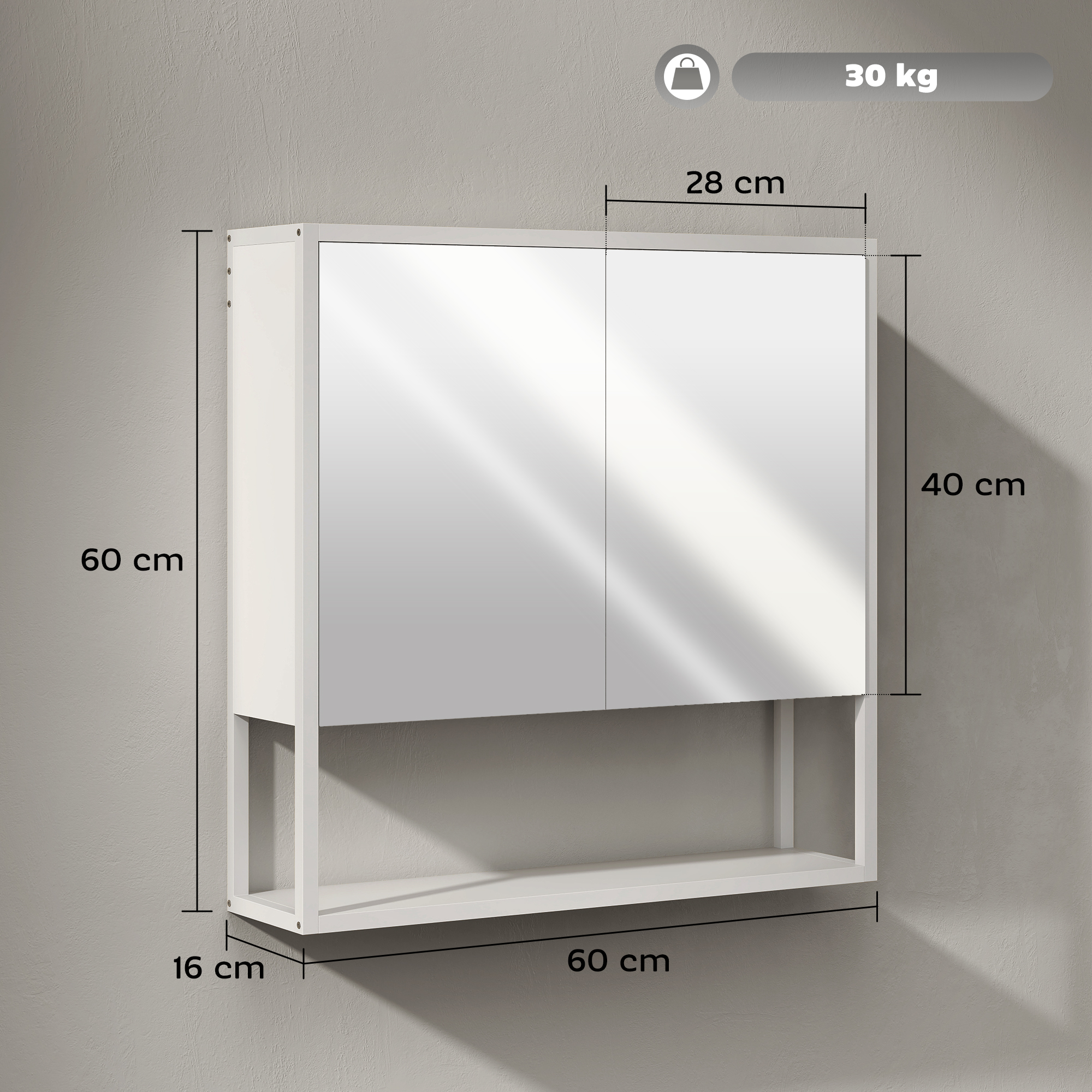 Bathroom mirror cabinet with soft-close doors