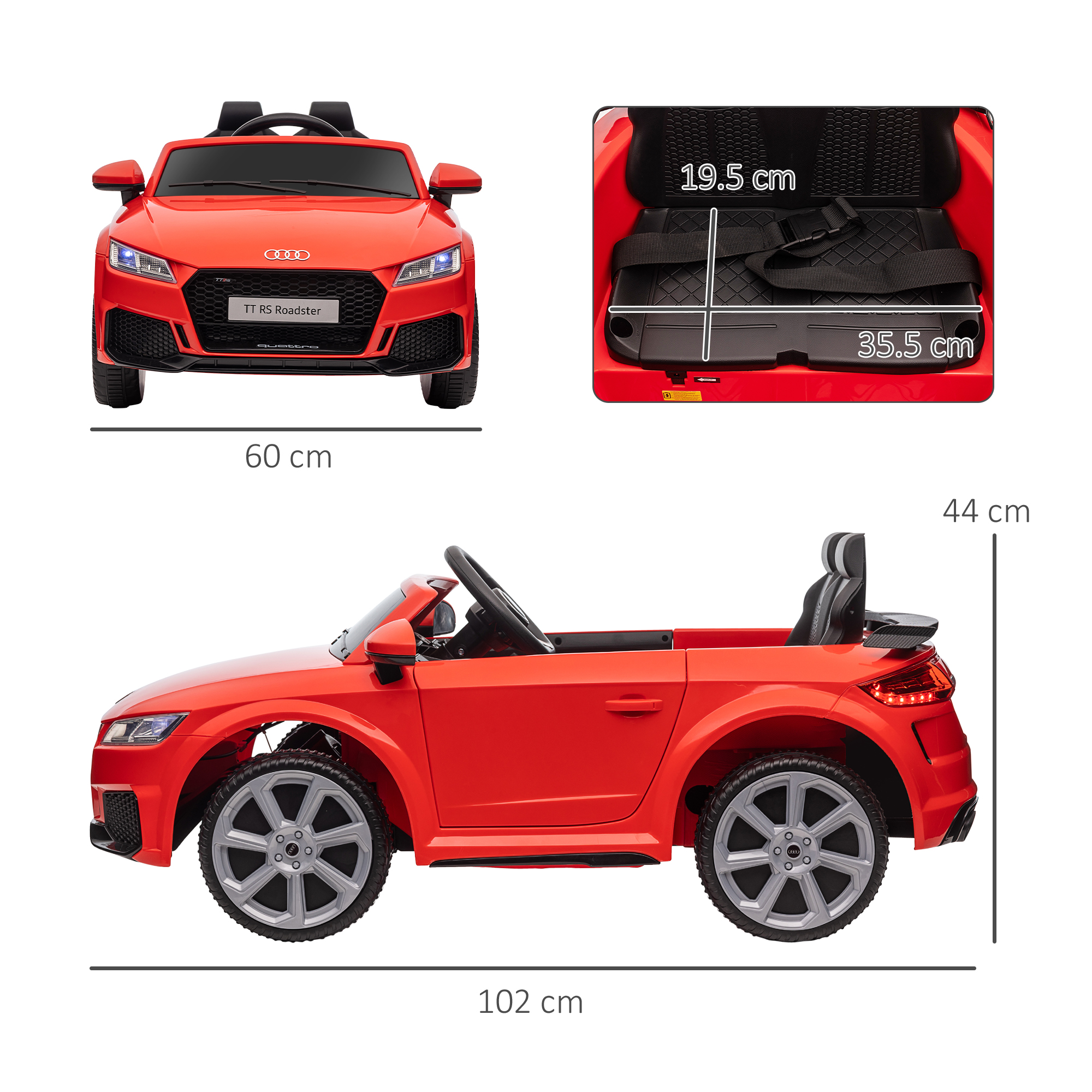 Kids Licensed Audi TT Ride-On Car 12V Battery W/ Remote Suspension Headlights And MP3 Player 3km/h Red
