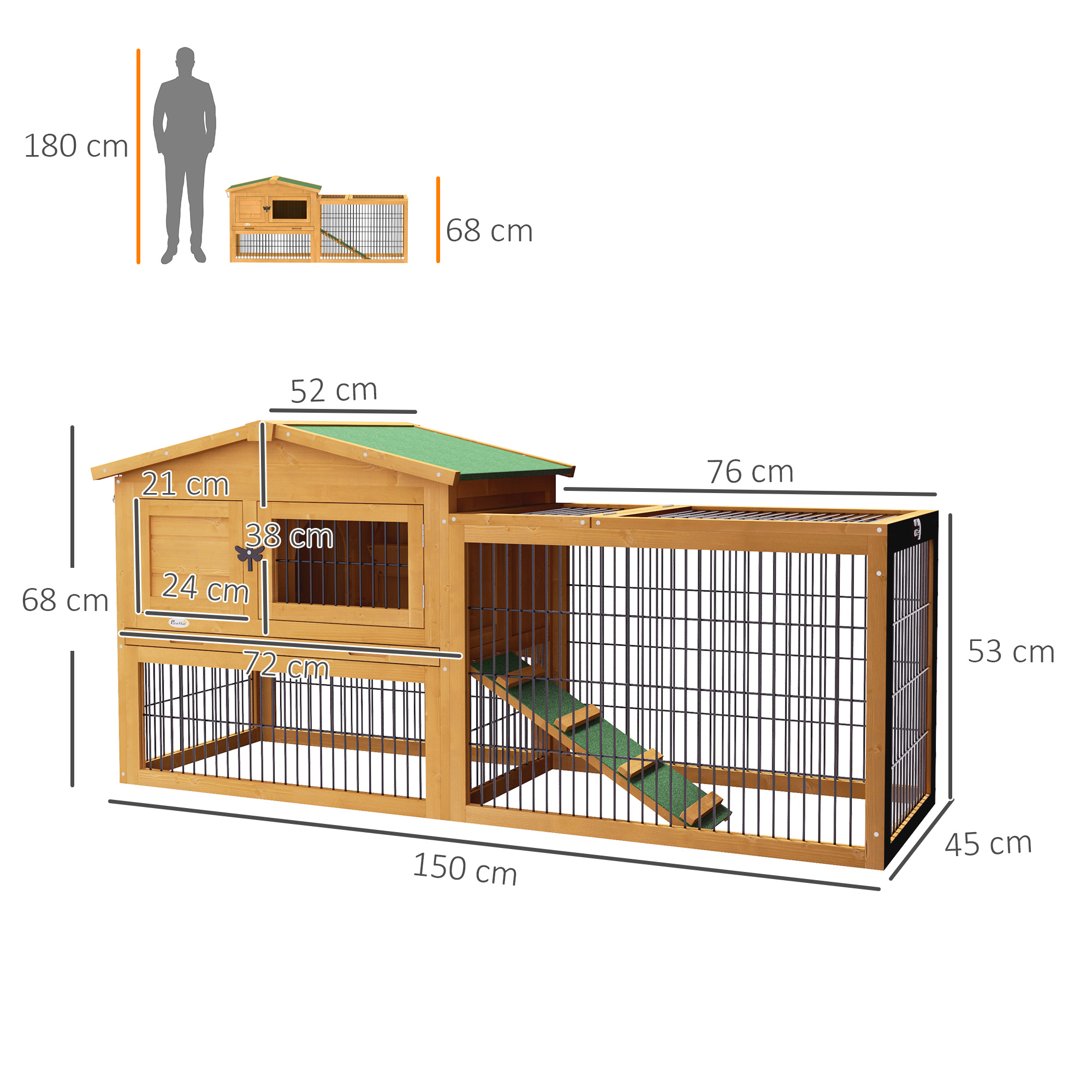 PawHut Wooden Rabbit Hutch With Outdoor Run Yellow