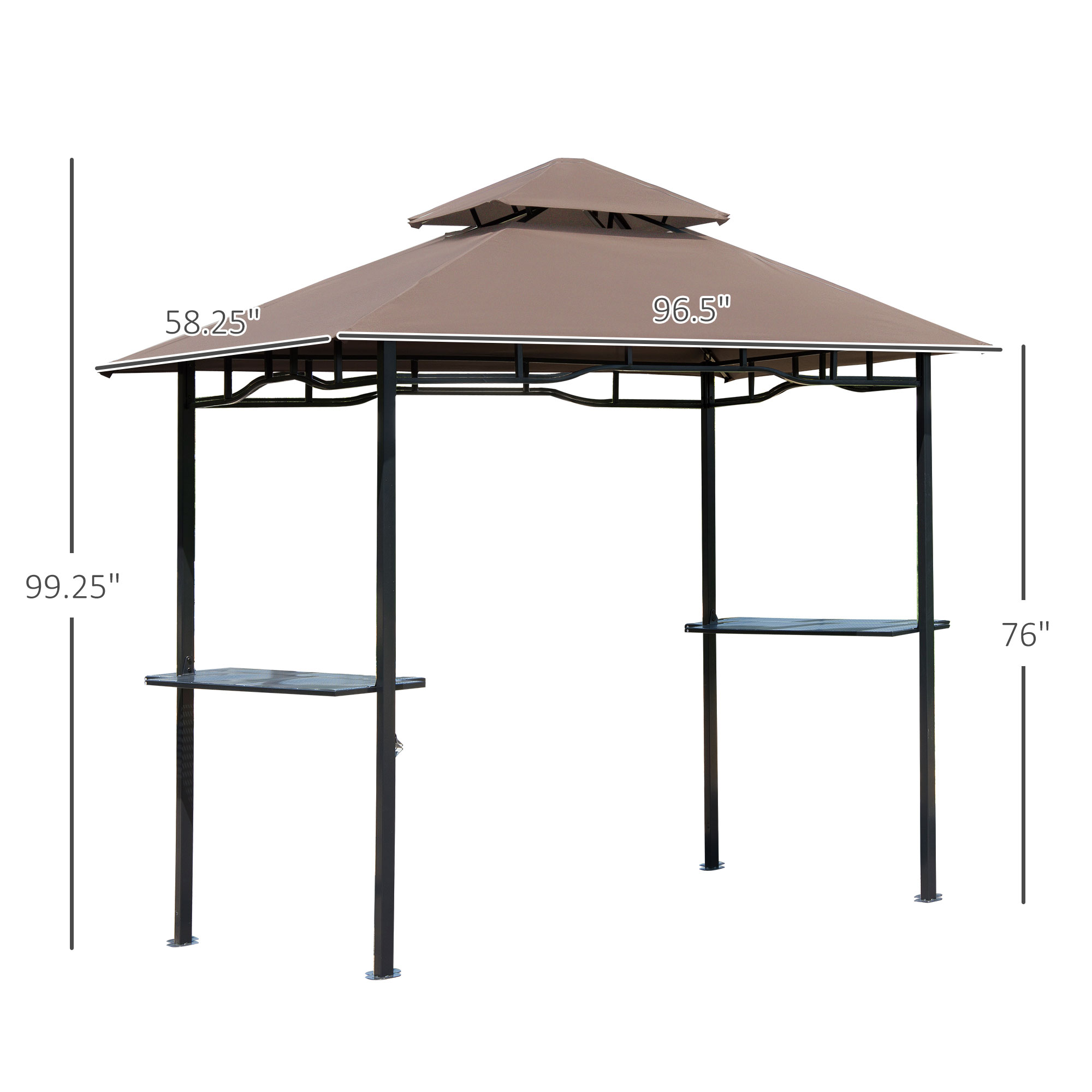 8′ x 5′ Grill Gazebo with Double Roof, Outdoor BBQ Canopy Gazebo with 2 Side Shelves for Patio Yard Garden Coffee