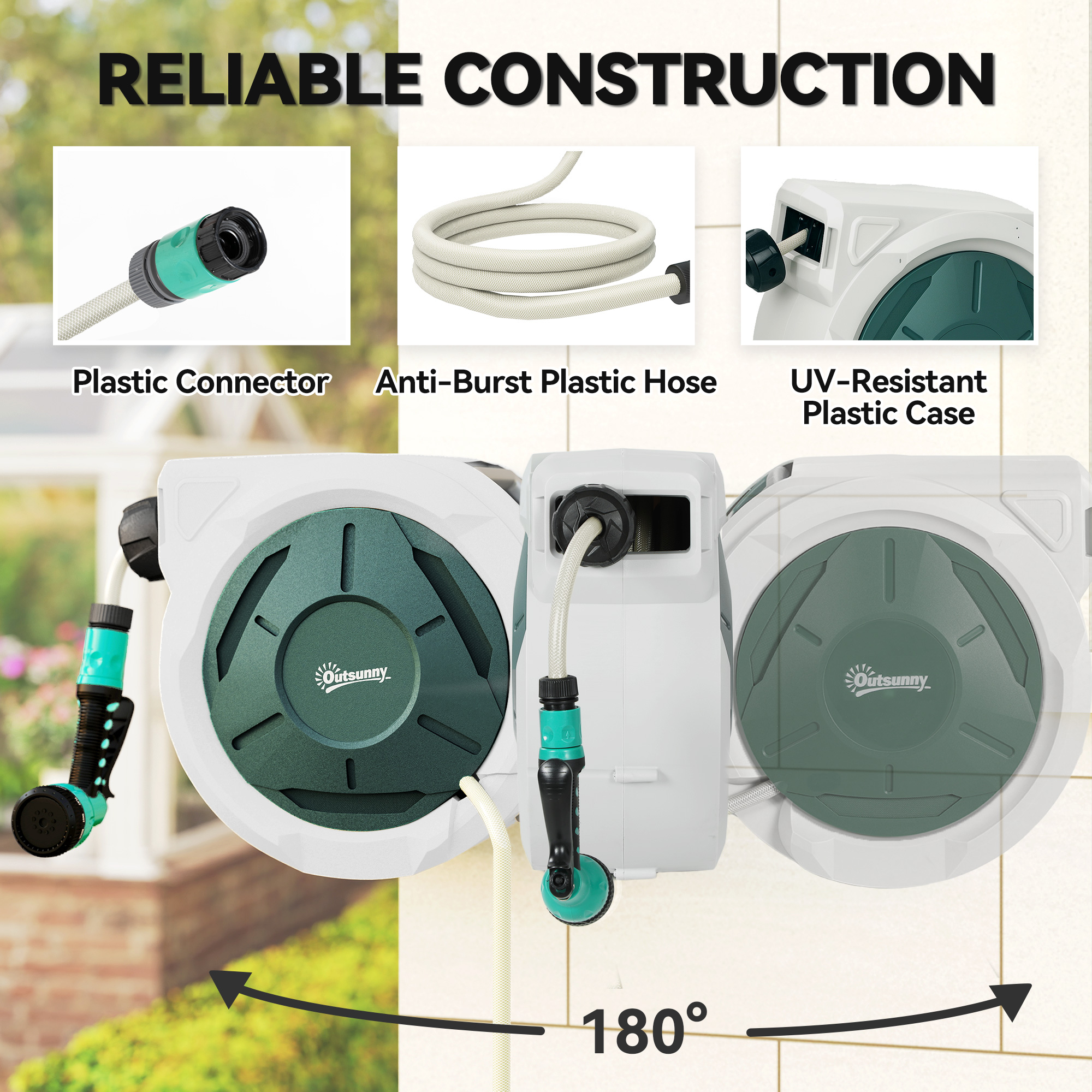 Retractable Hose Reel Wall Mounted, 30+2m Garden Hose Pipe Reel With Lock, Auto Rewind, 7 In 1 Spray Nozzle, Includes Wall Fixings, 180° Swivel, Outdoor Watering, 59 X 23 X 42 Cm, Grey