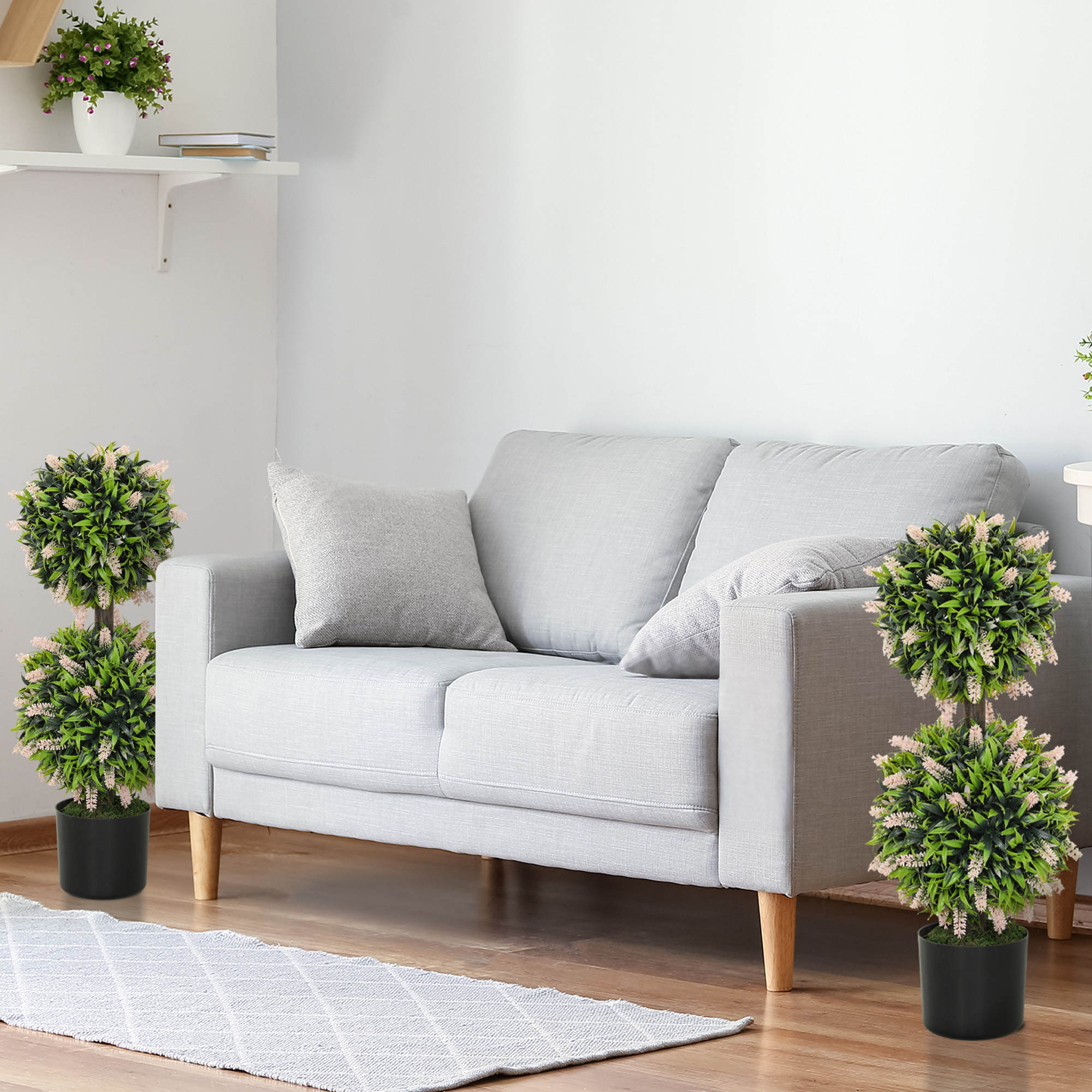 Set Of 2 Decorative Artificial Plants Ball Trees With Lavender Flowers In Pot Fake Plants For Home Indoor Outdoor Decor, 70cm, Pink 3 6390007f 032a 4e00 81e2 003979bf94fb