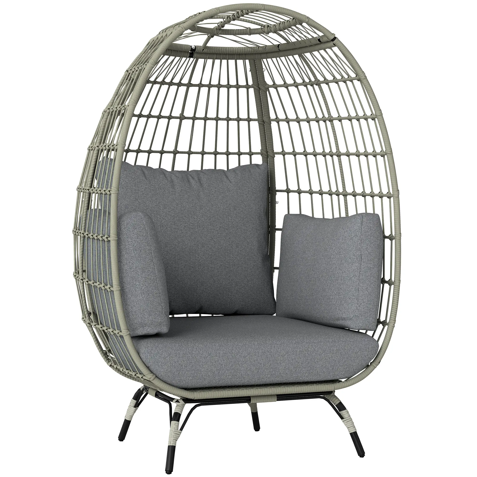 Rattan Egg Chair With Cushions And Pillows, Charcoal Grey