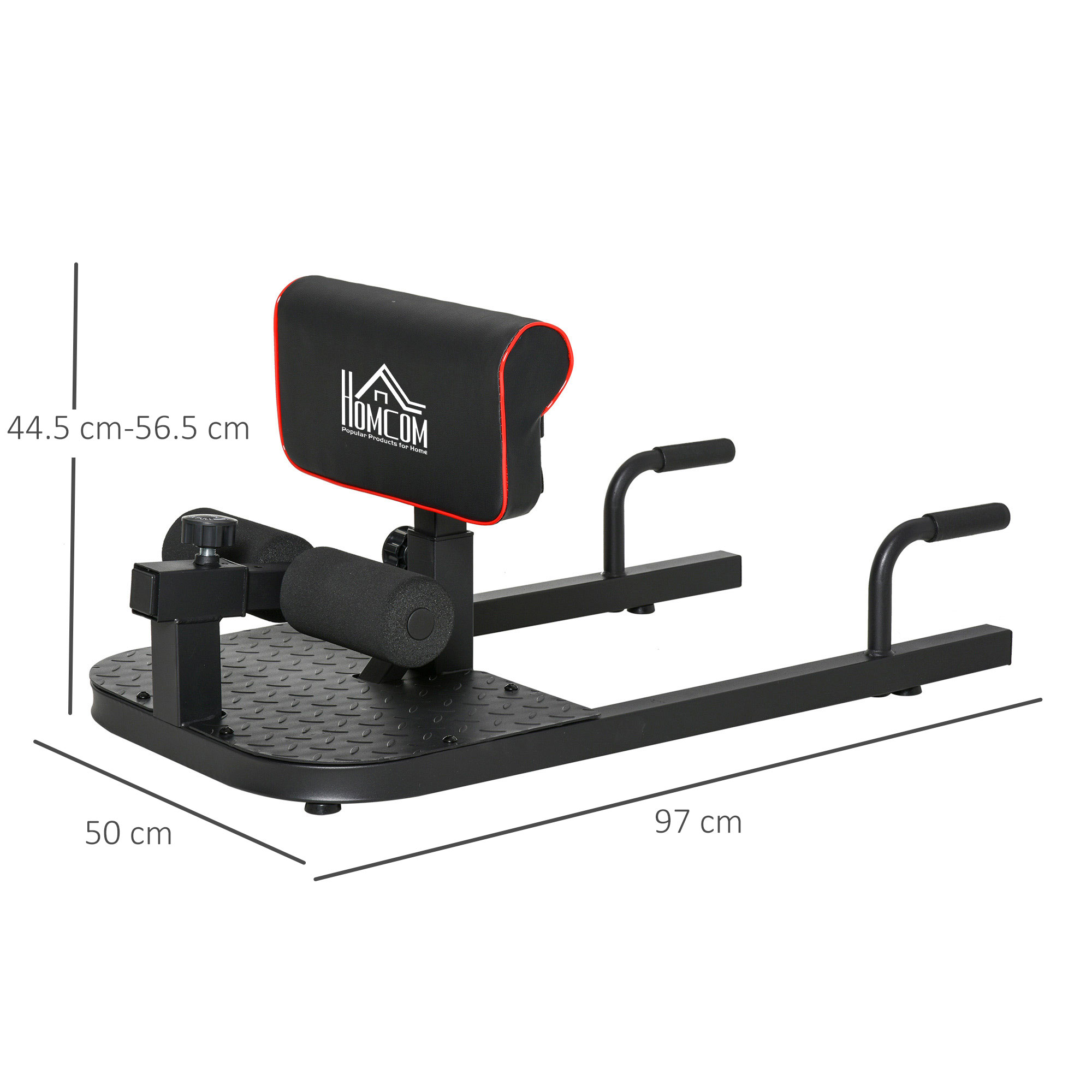 Squat machine with push up stand, padded hip thrust bench