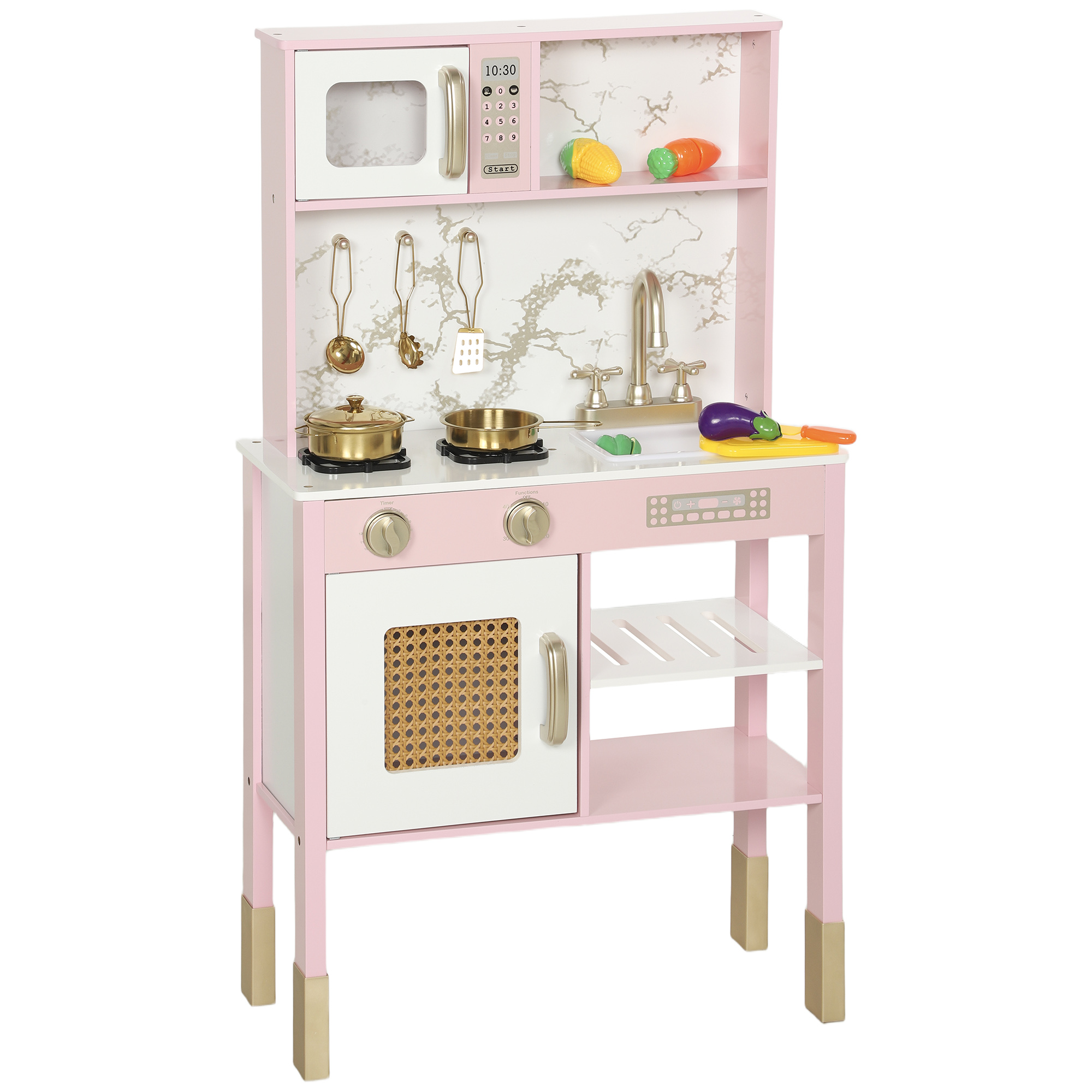 Kitchen Playset With Pretend Play Cooking Accessories, Play Kitchen With Oven, Microwave And Sink, Pink - Image 1