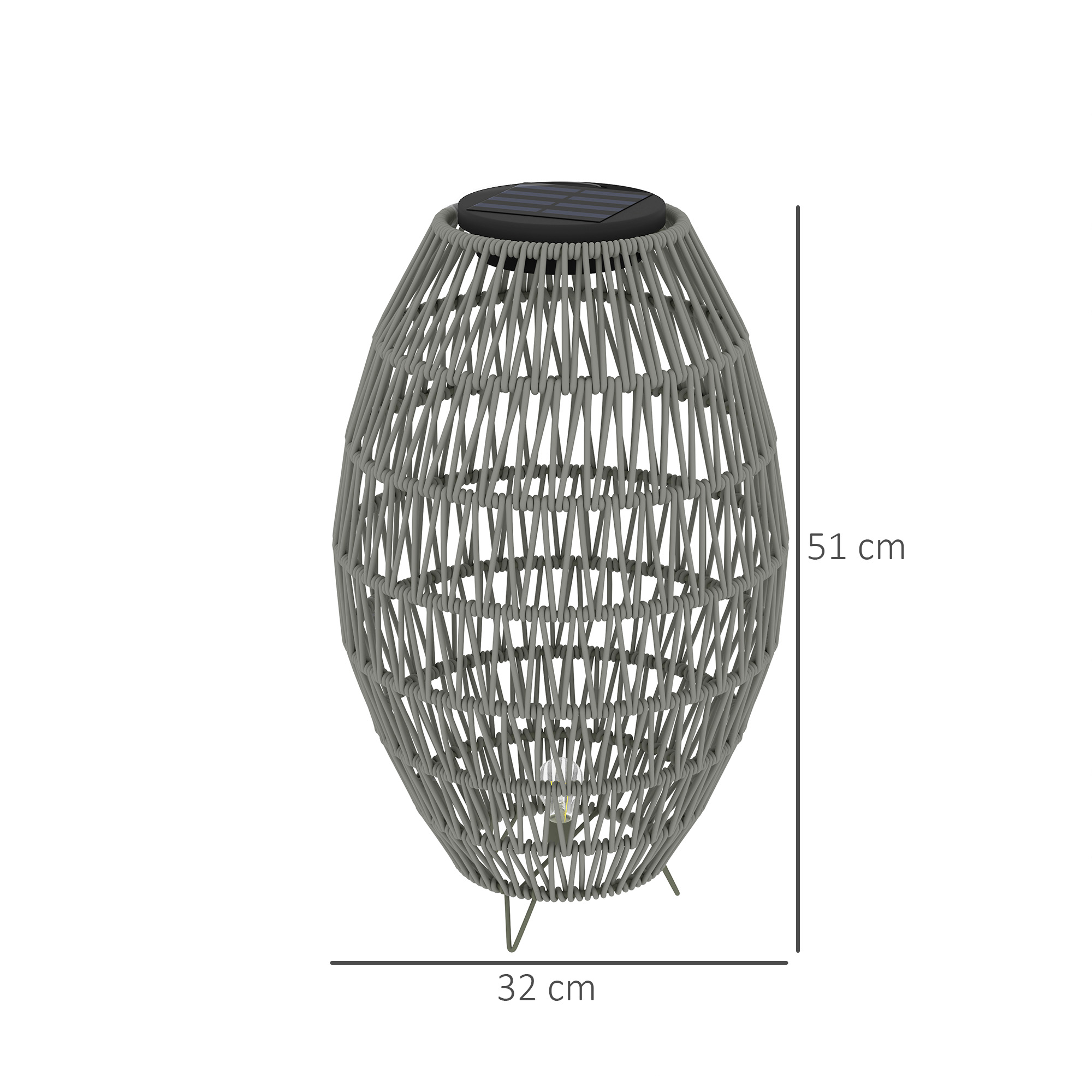 Rattan Solar Lamp, Garden Solar Lantern With Auto On/Off Light, IP44 Waterproof, Decorative Outdoor Rattan Lamp For Porch, Pathway, Grey
