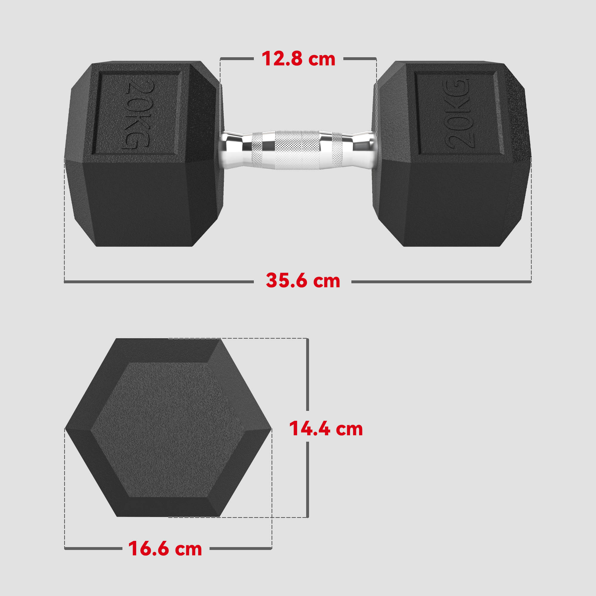 Haltère hexagonal en caoutchouc simple de 20KG, poids à main portables – Image 2