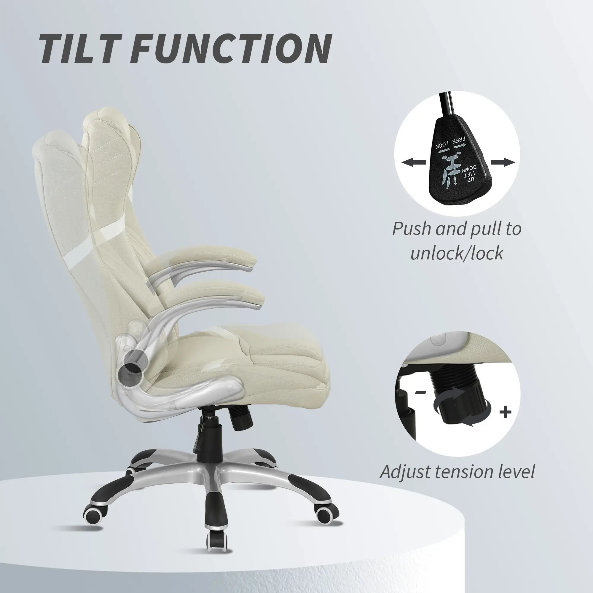 Vinsetto Linen-Look Office Chair, With Adjustable Height And Tension - Beige