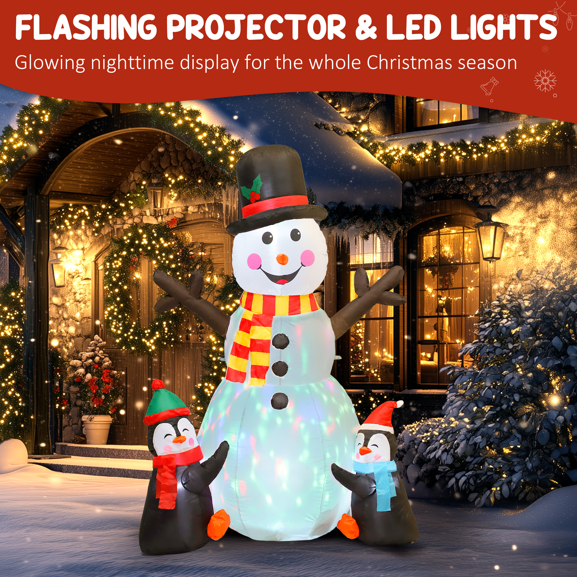 Bonhomme de neige et pingouins gonflables de noël de 6 pieds avec lumières LED – Image 2