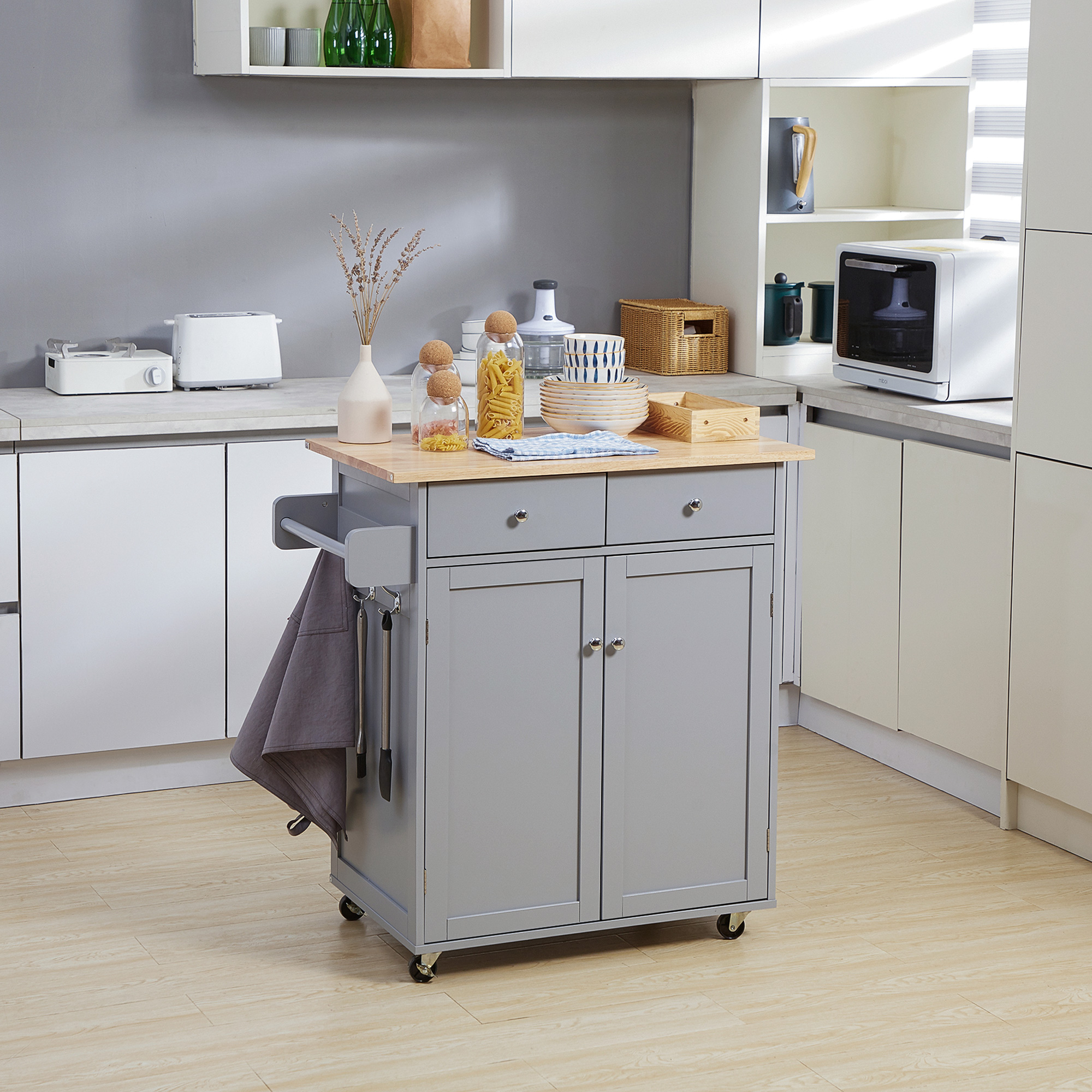 Rolling kitchen island on wheels, utility serving cart