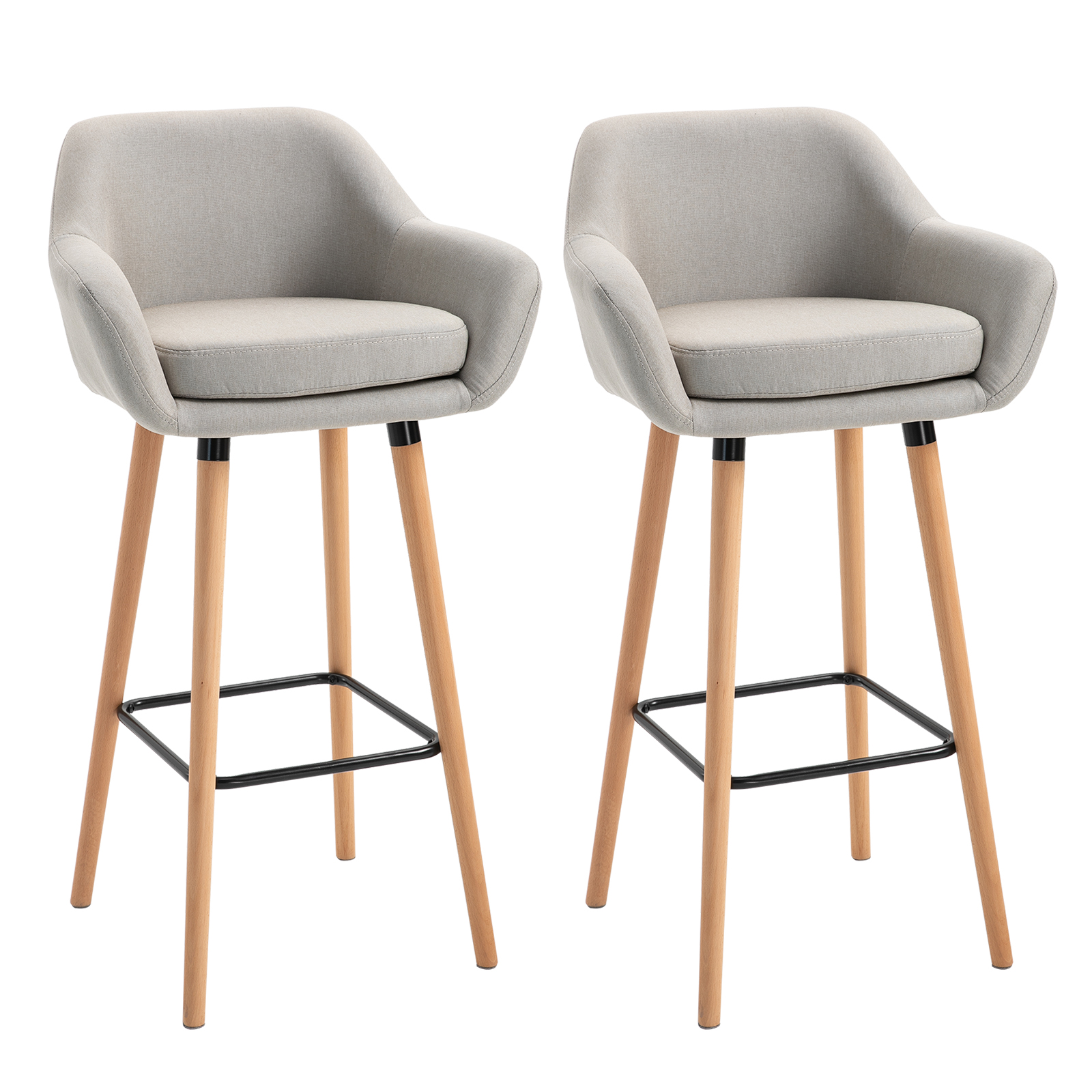 Premium beige linen bar stools with beech legs