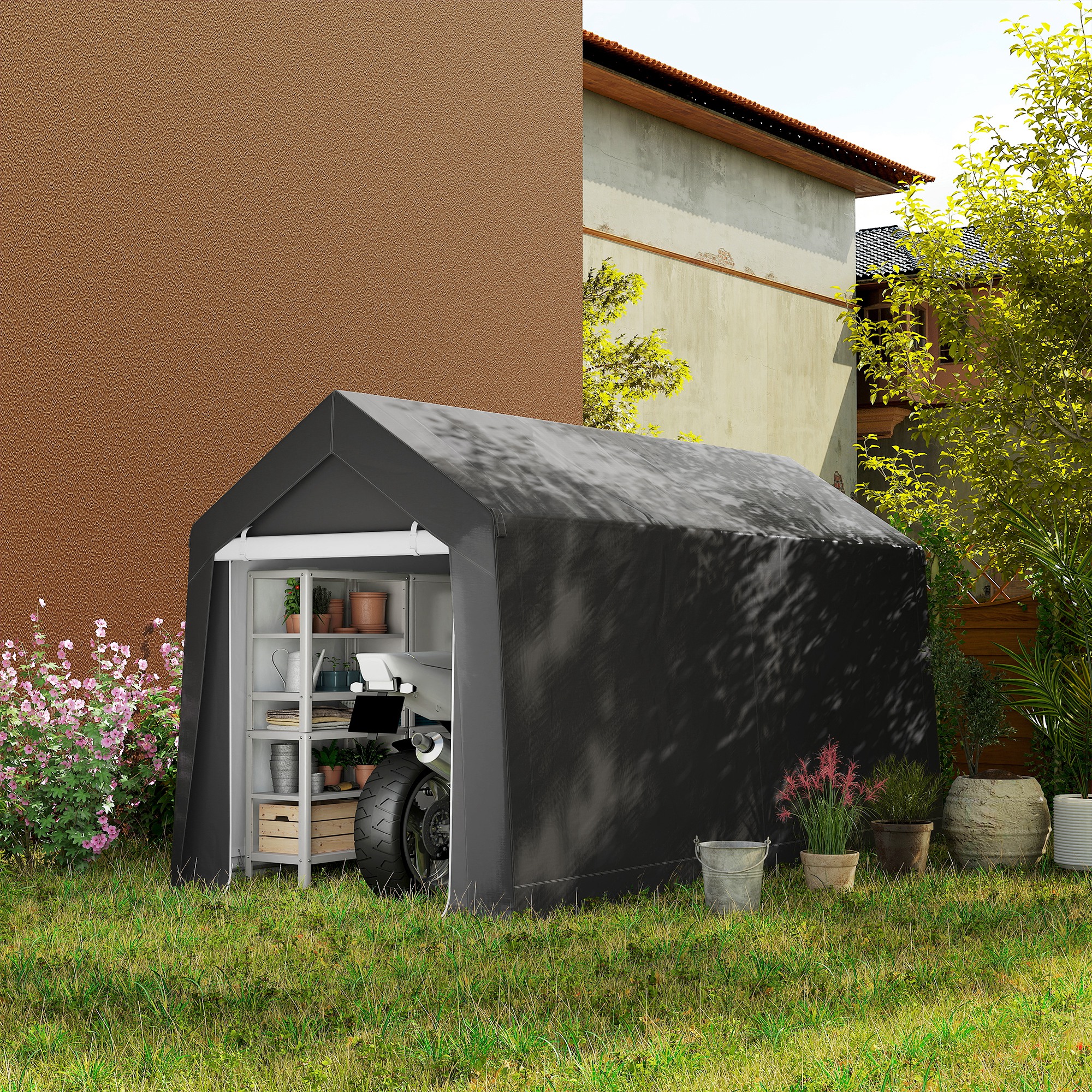 3.6 X 2.1m Outdoor Shed, With Window - Dark Grey