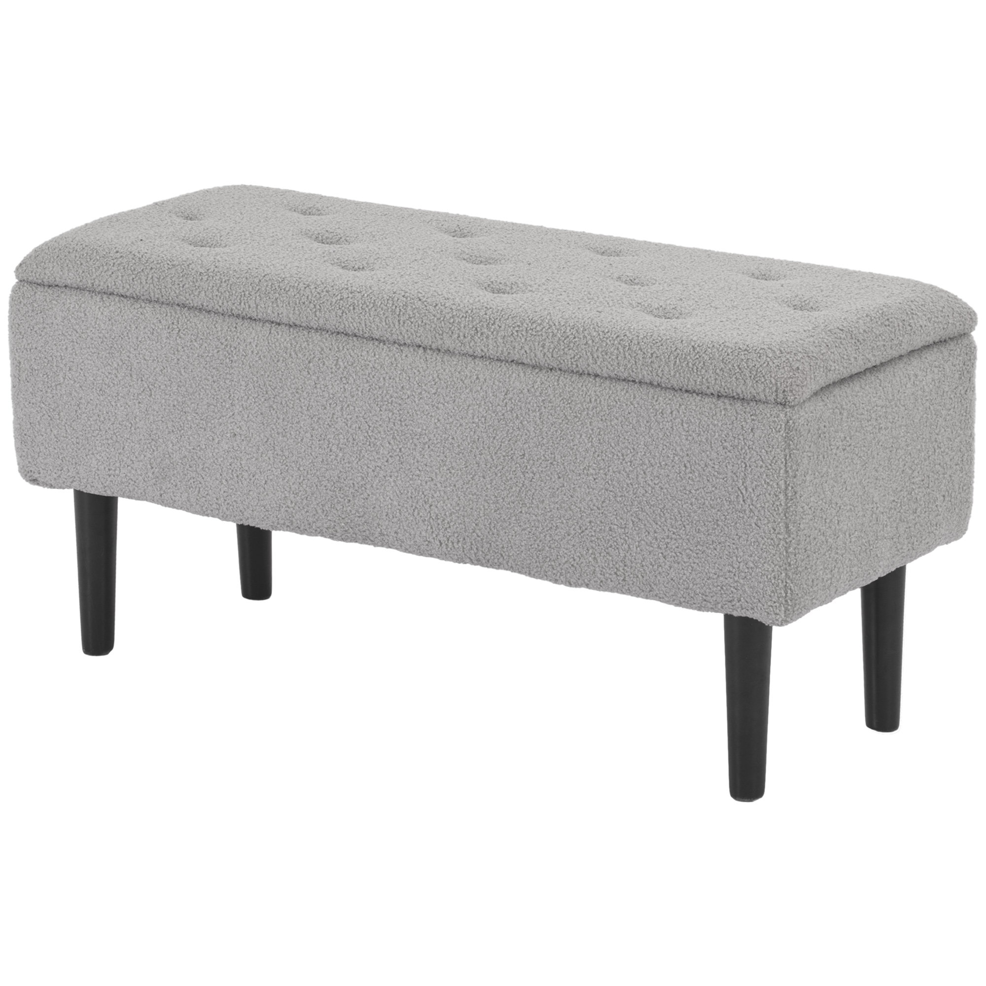 Grey 57L storage ottoman bench with black rubberwood legs